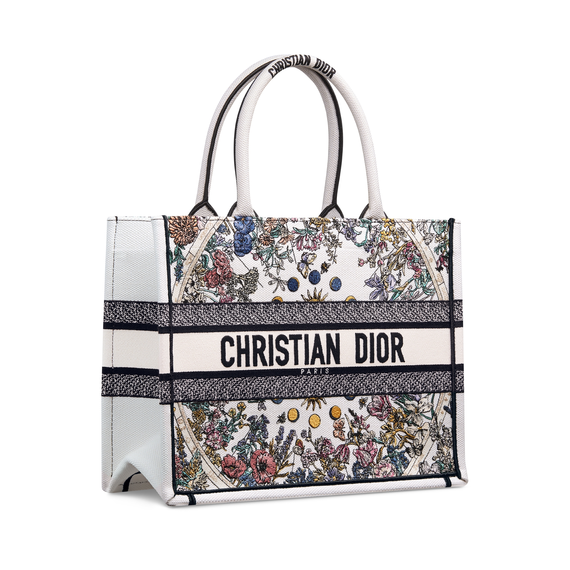 中号 Dior Lucky Book Tote 手袋 白色面料多色 Dior Zodiac Flowers 图案刺绣（36 x 27.5 x 16.5 厘米） E03
