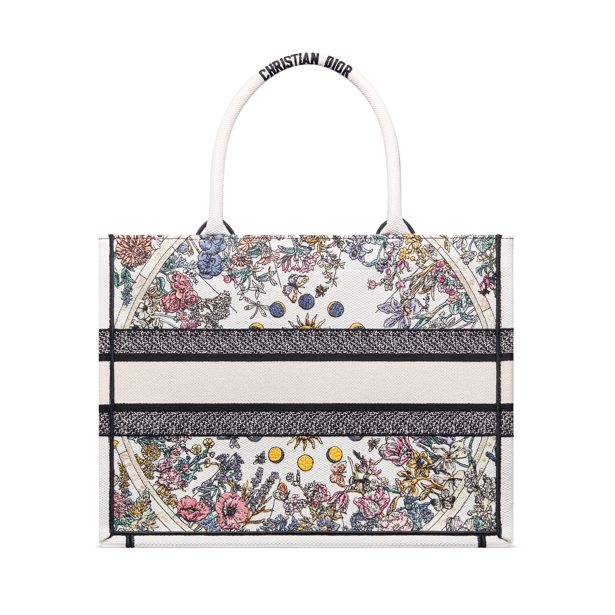 中号 Dior Lucky Book Tote 手袋 白色面料多色 Dior Zodiac Flowers 图案刺绣（36 x 27.5 x 16.5 厘米） E08