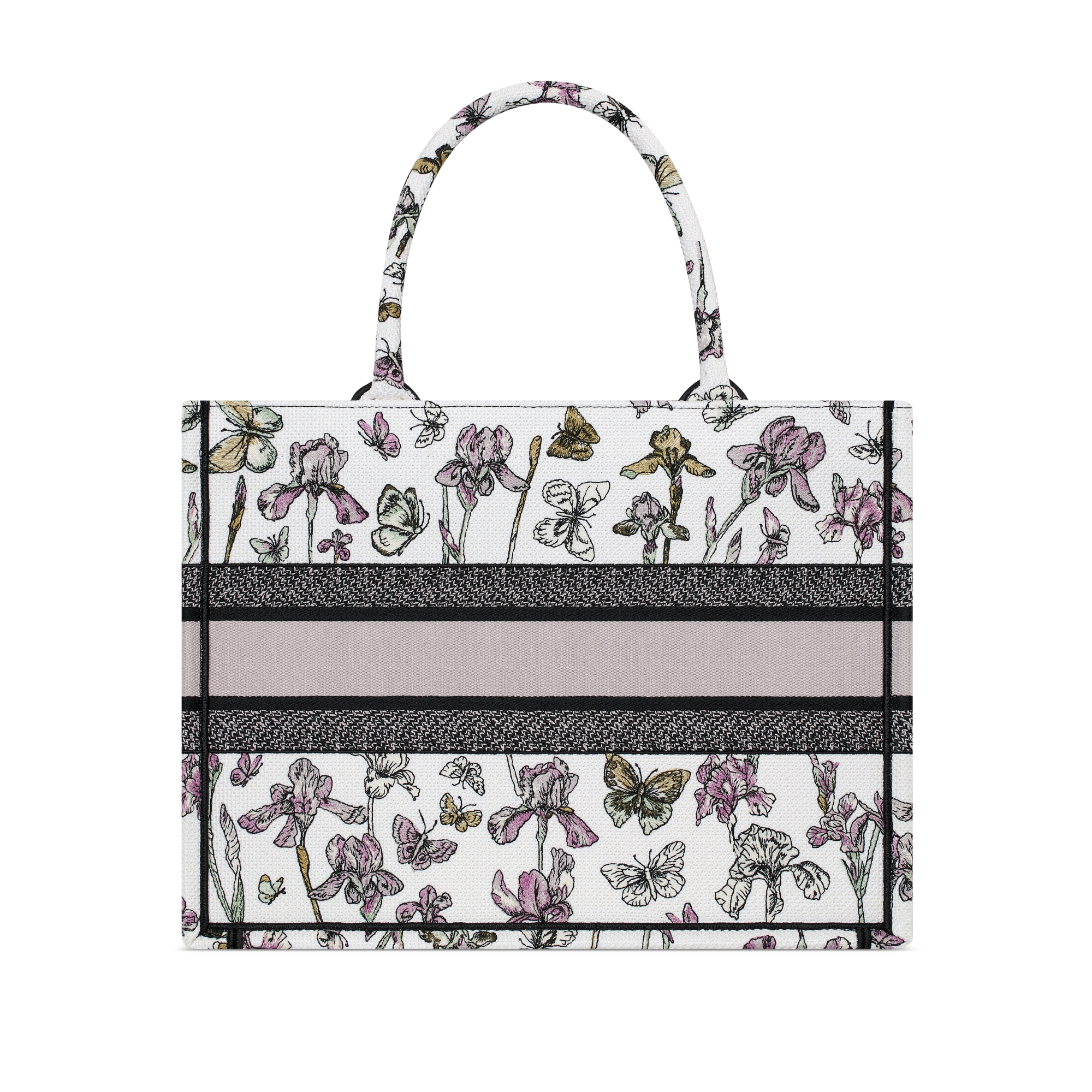 中号 Book Tote 手袋 奶白色面料多色 Butterflies & Iris 图案刺绣（36 x 27.5 x 16.5 厘米） E08