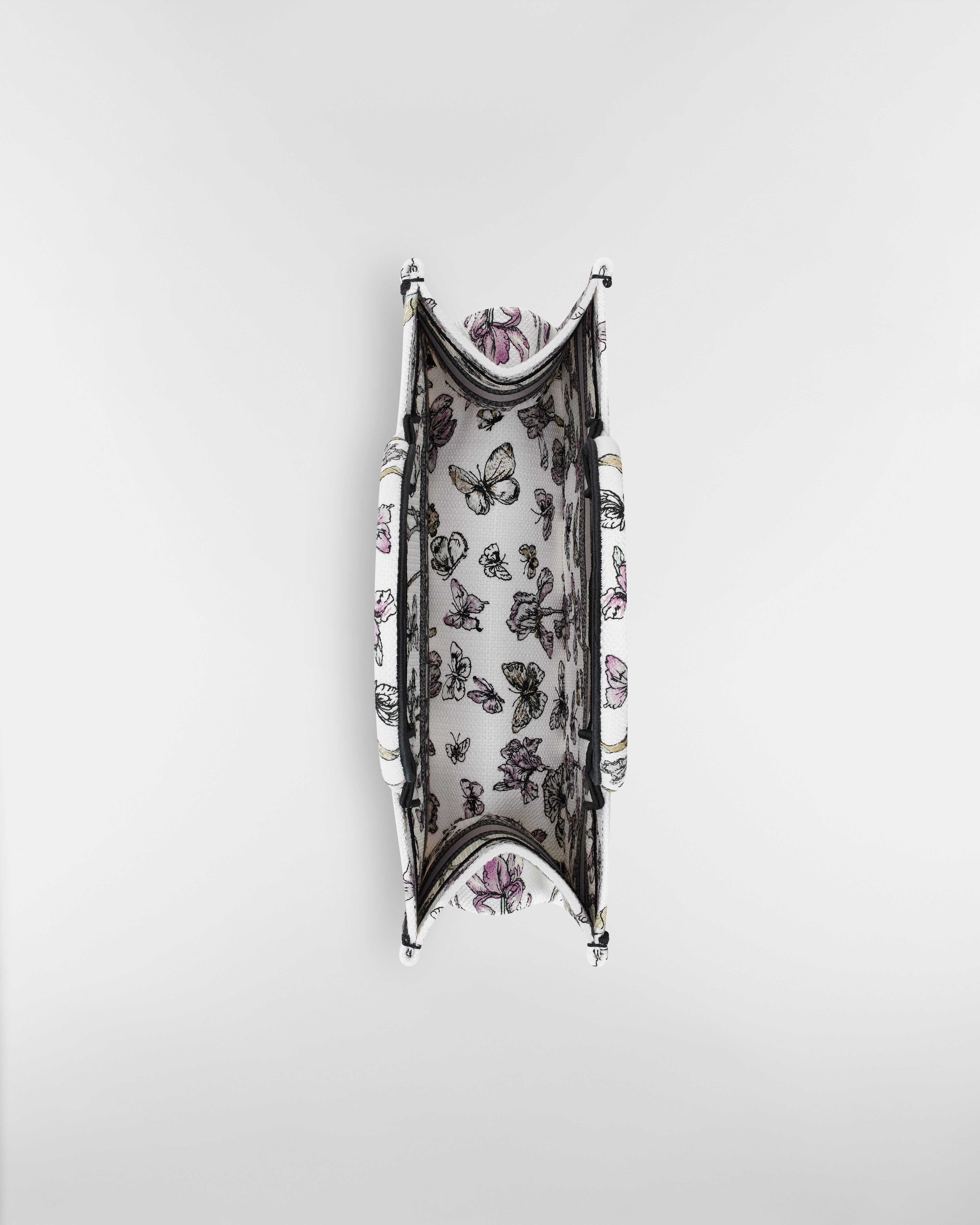 中号 Book Tote 手袋 奶白色面料多色 Butterflies & Iris 图案刺绣（36 x 27.5 x 16.5 厘米） E06