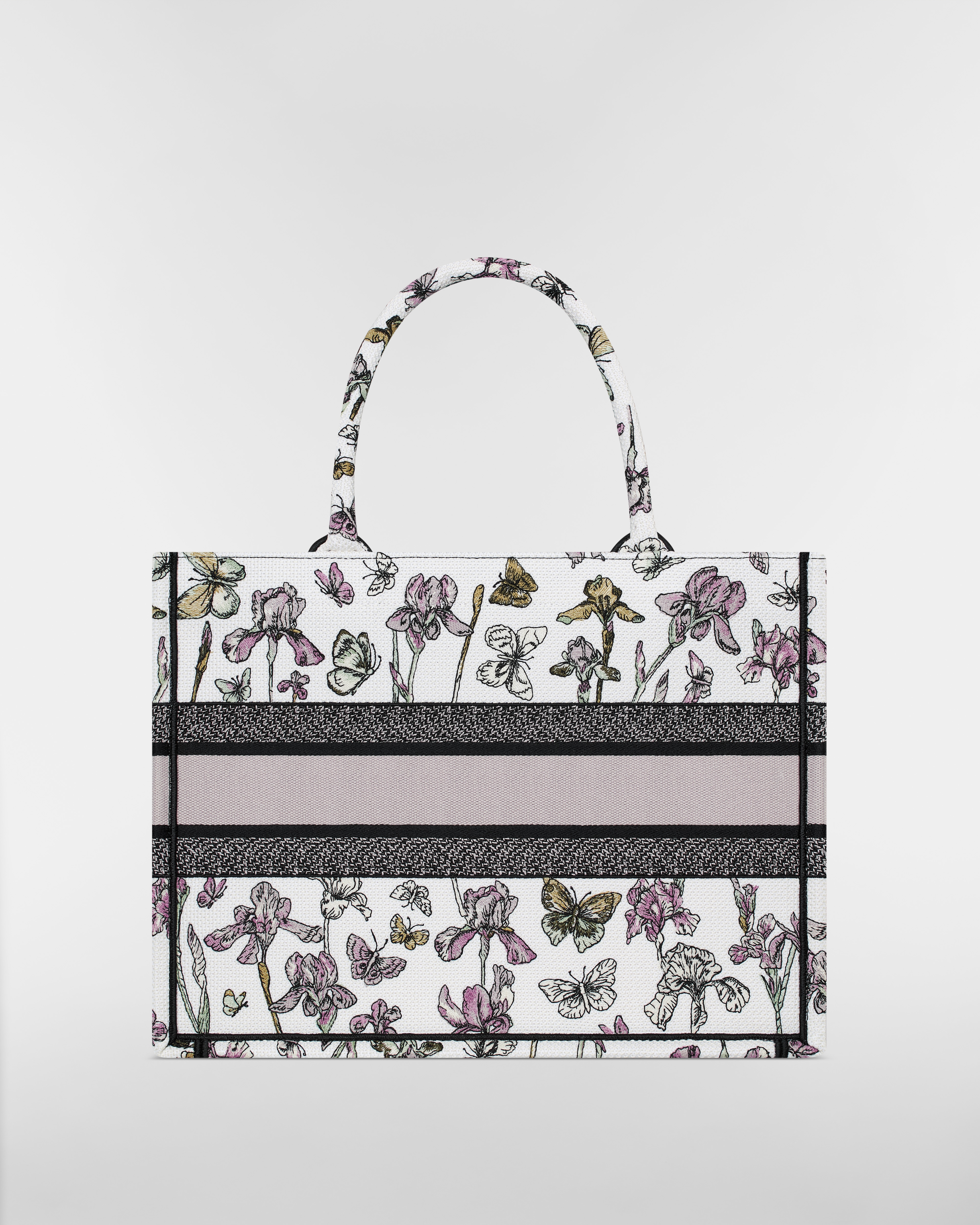 中号 Book Tote 手袋 奶白色面料多色 Butterflies & Iris 图案刺绣（36 x 27.5 x 16.5 厘米） E08
