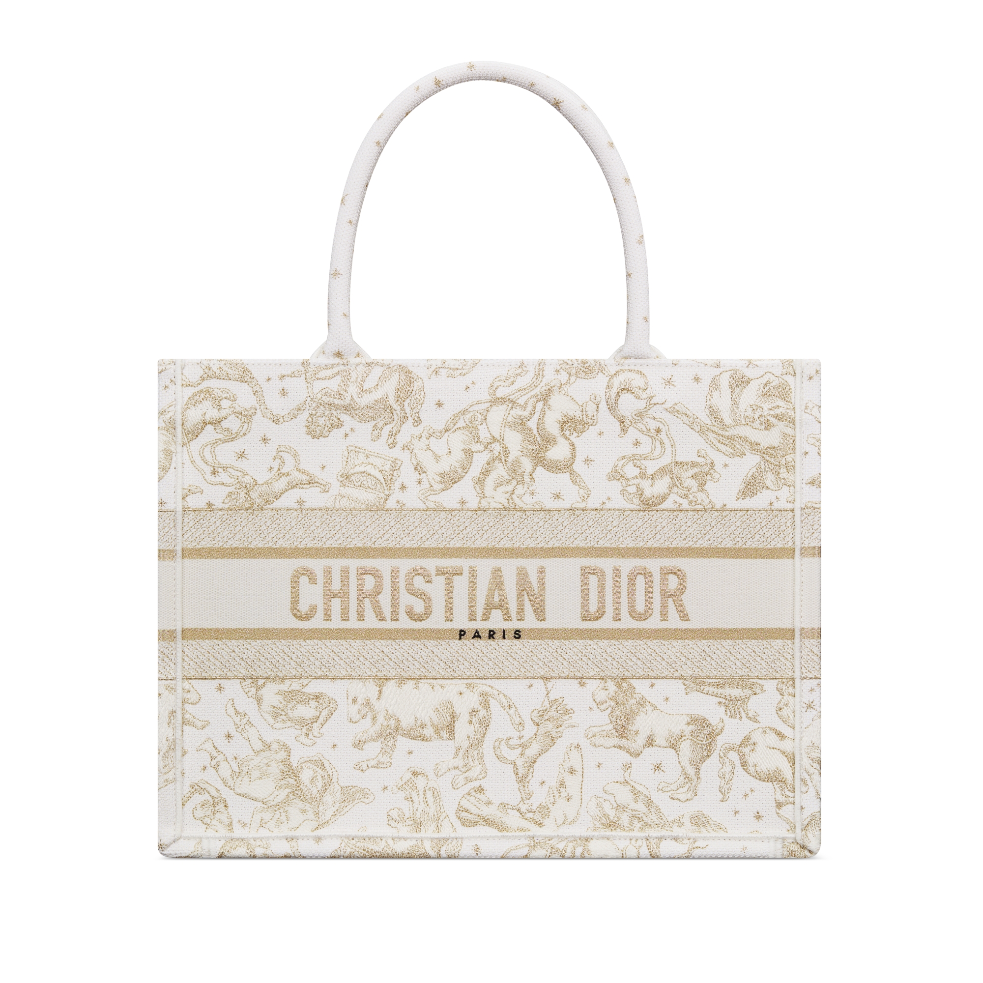 中号 Book Tote 手袋 奶白色和金色调 Dior Zodiac 图案刺绣（36 x 27.5 x 16.5 厘米） E01