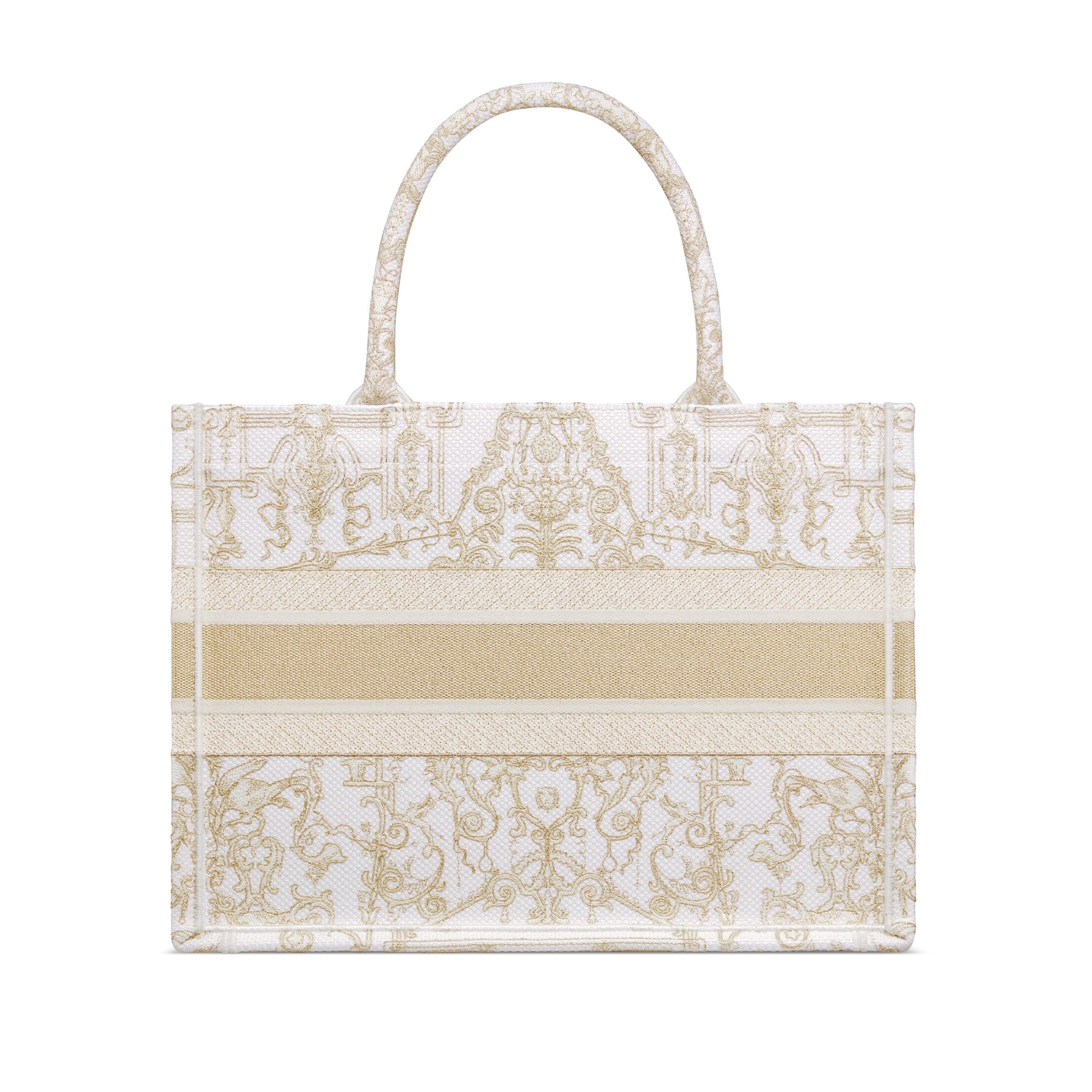 中号 Book Tote 手袋 奶白色和金色调 Dioresque Stella 线迹图案刺绣（36 x 27.5 x 16.5 厘米） E08