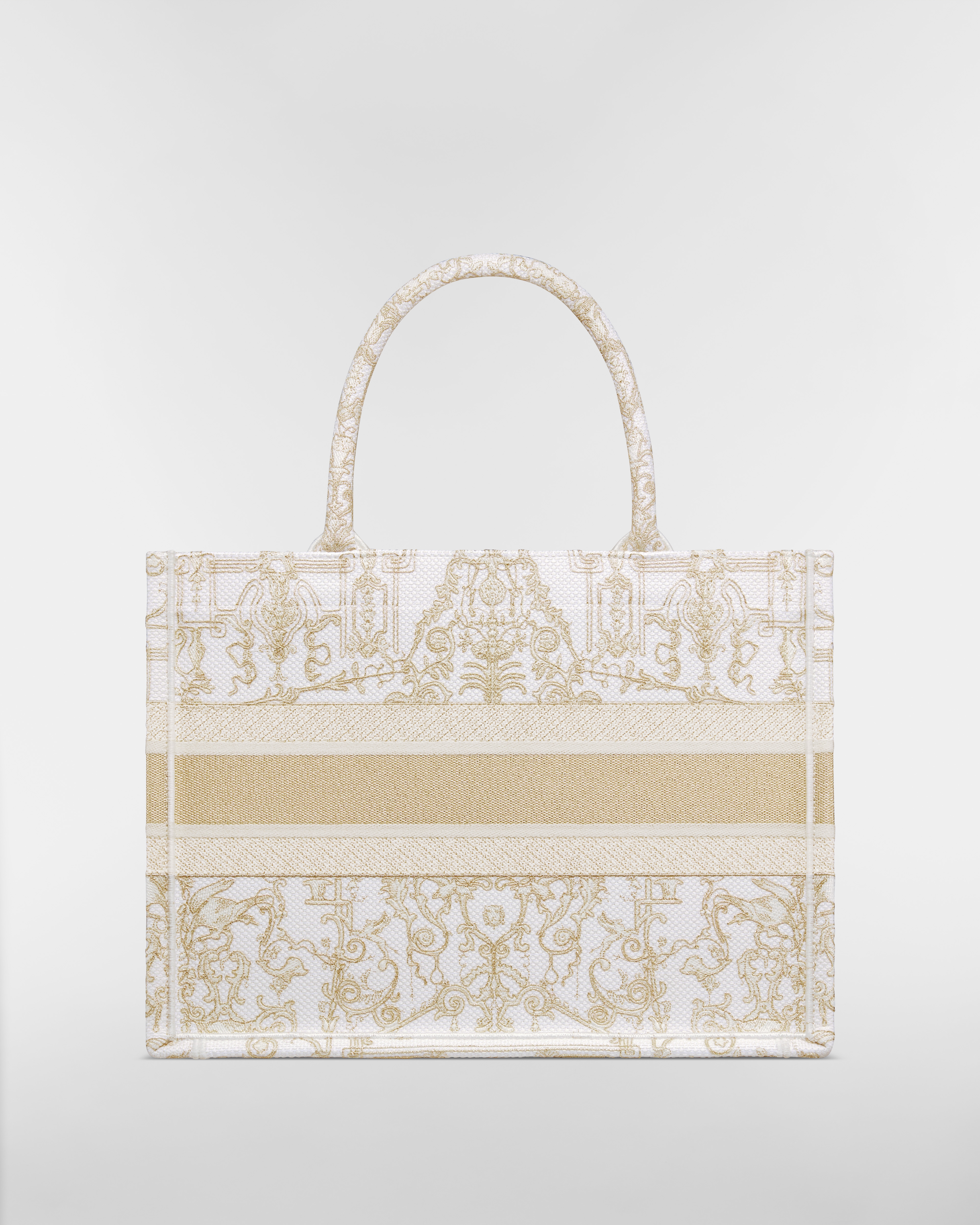 中号 Book Tote 手袋 奶白色和金色调 Dioresque Stella 线迹图案刺绣（36 x 27.5 x 16.5 厘米） E08