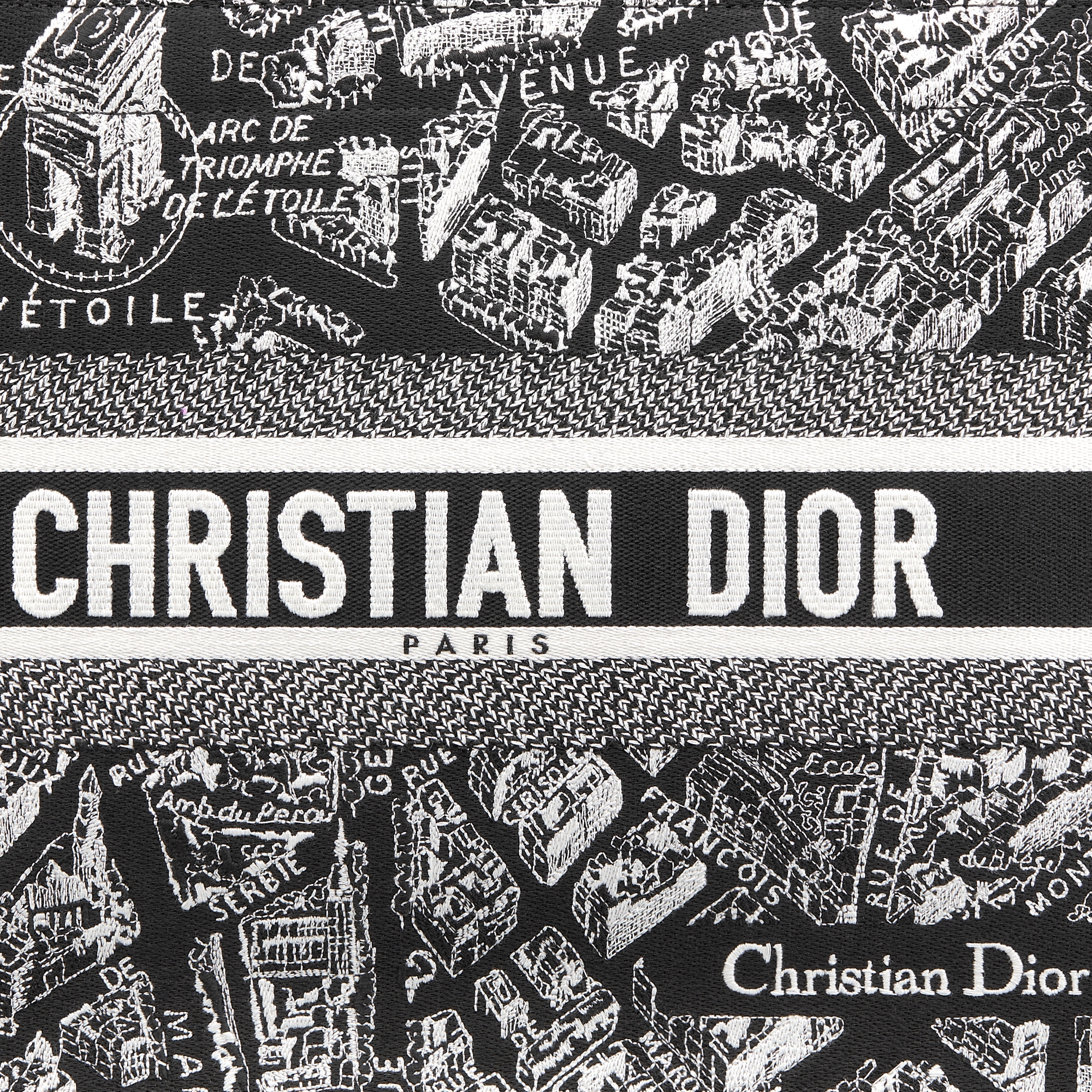 中号 Book Tote 手袋 黑色和白色 Plan de Paris 图案刺绣搭配黑色牛皮革（36.5 x 28 x 16.5 厘米） E09