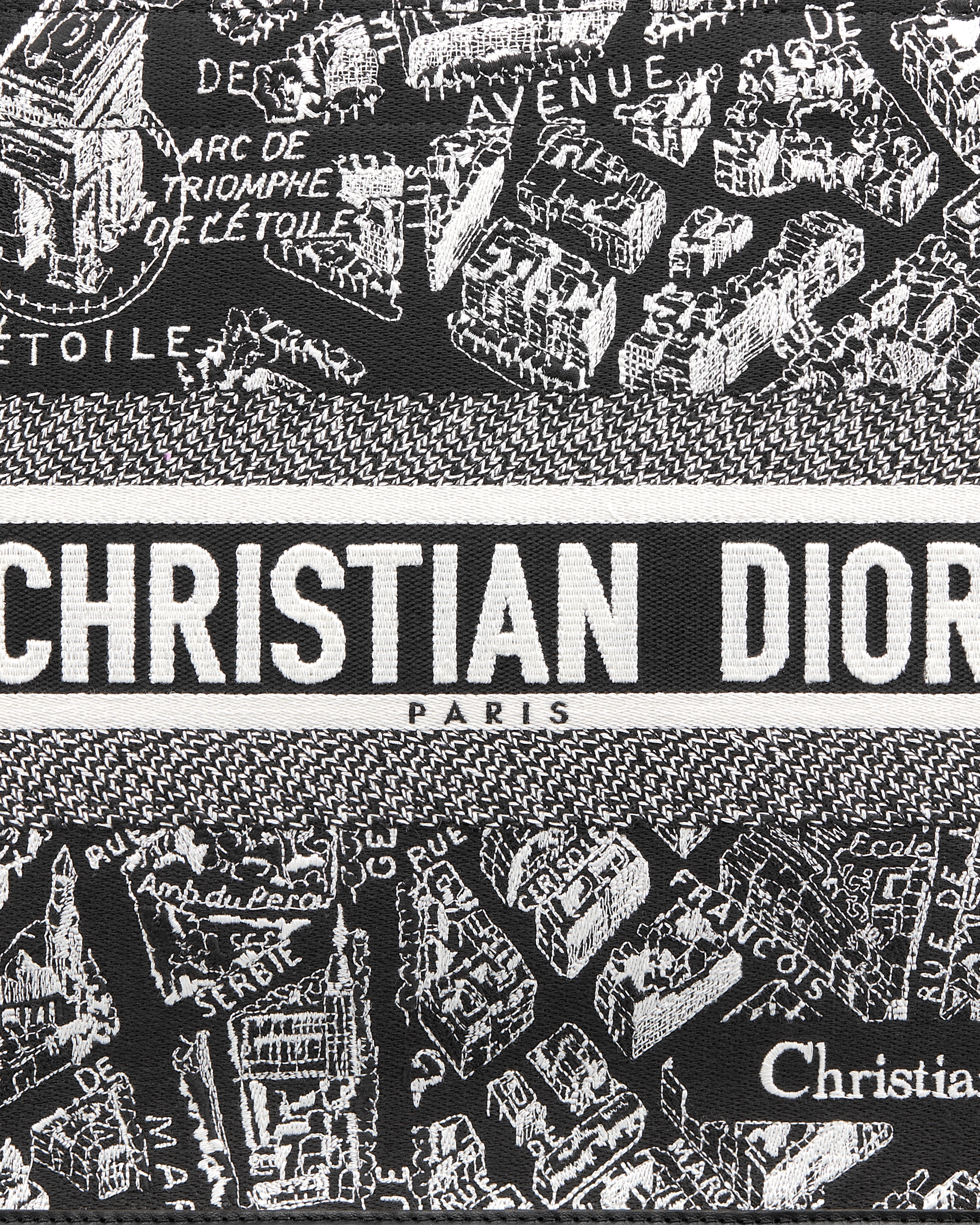 中号 Book Tote 手袋 黑色和白色 Plan de Paris 图案刺绣搭配黑色牛皮革（36.5 x 28 x 16.5 厘米） E09