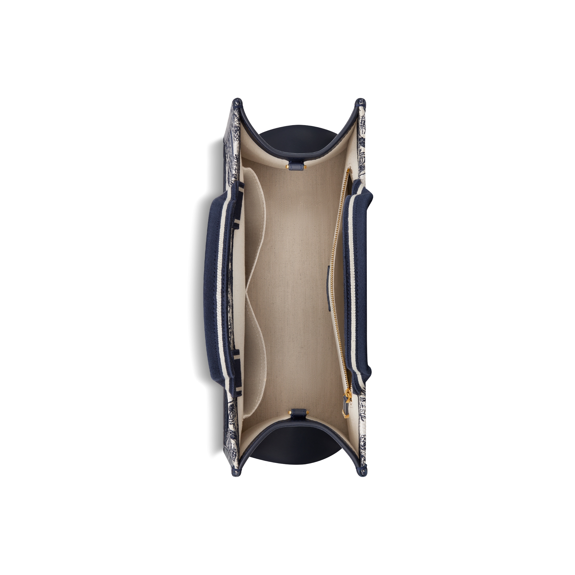 中号 Book Tote 手袋 白色和海军蓝色 Sauvage 茹伊印花刺绣搭配海军蓝色牛皮革（36.5 x 28 x 16.5 厘米） E06