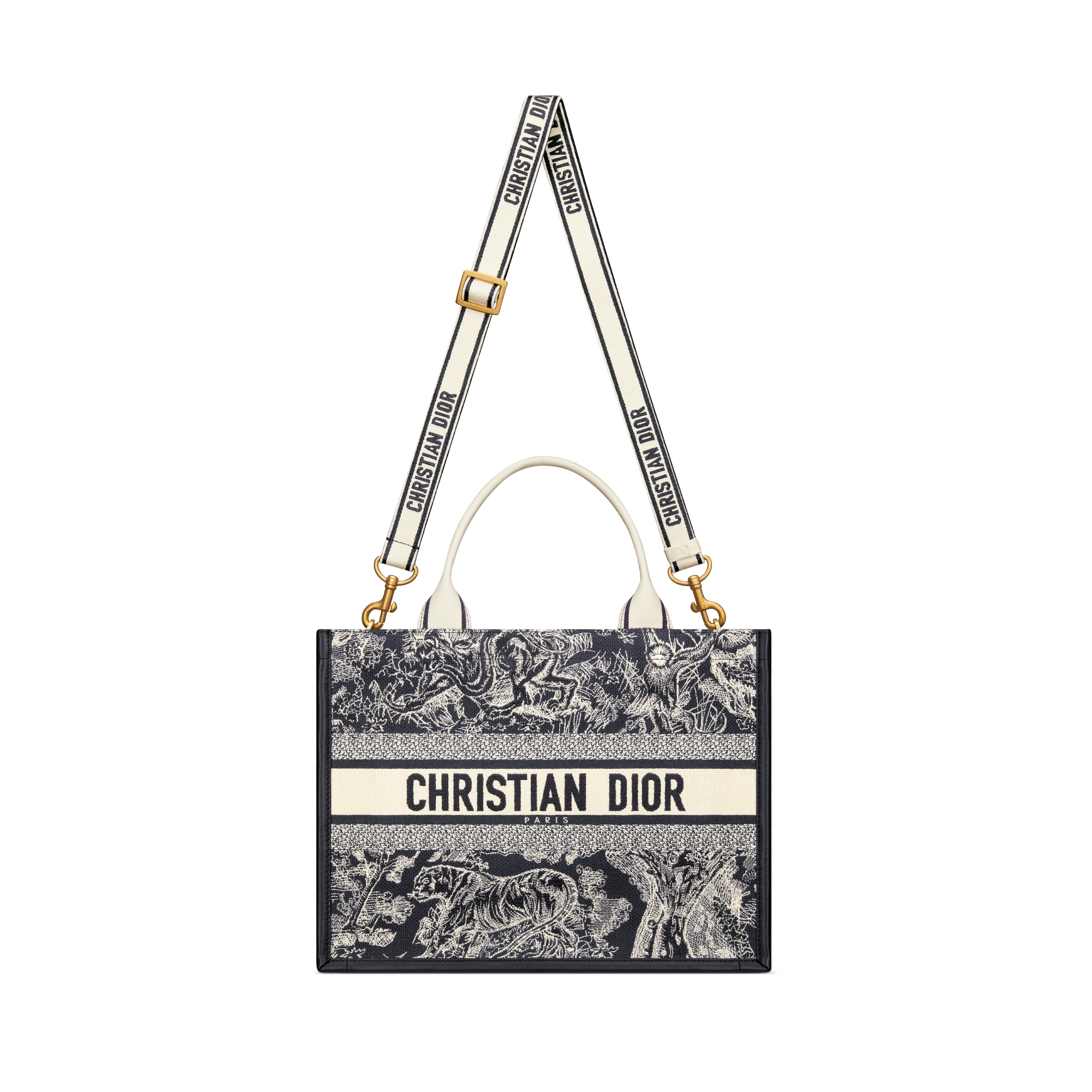 中号 Book Tote 手袋 蓝色和米白色 Reverse 茹伊印花刺绣搭配蓝色牛皮革（36.5 x 28 x 16.5 厘米） E07