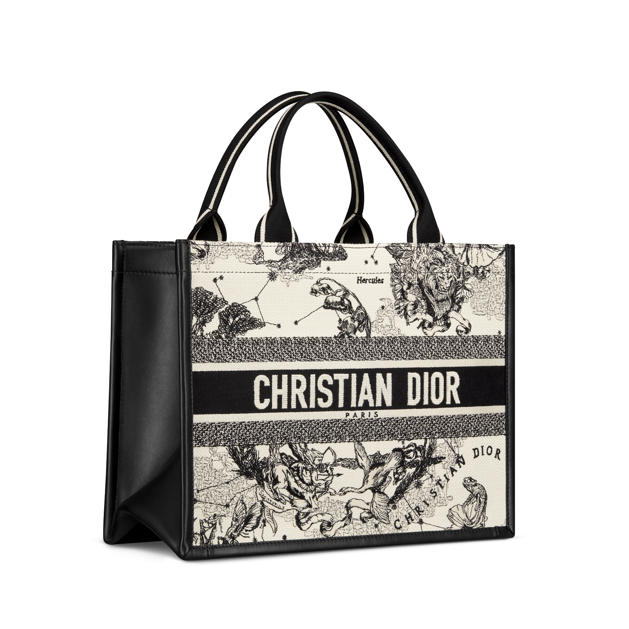 中号 Book Tote 手袋 奶白色和黑色 Dior Zodiac 图案刺绣搭配黑色牛皮革（36.5 x 28 x 16.5 厘米） E03
