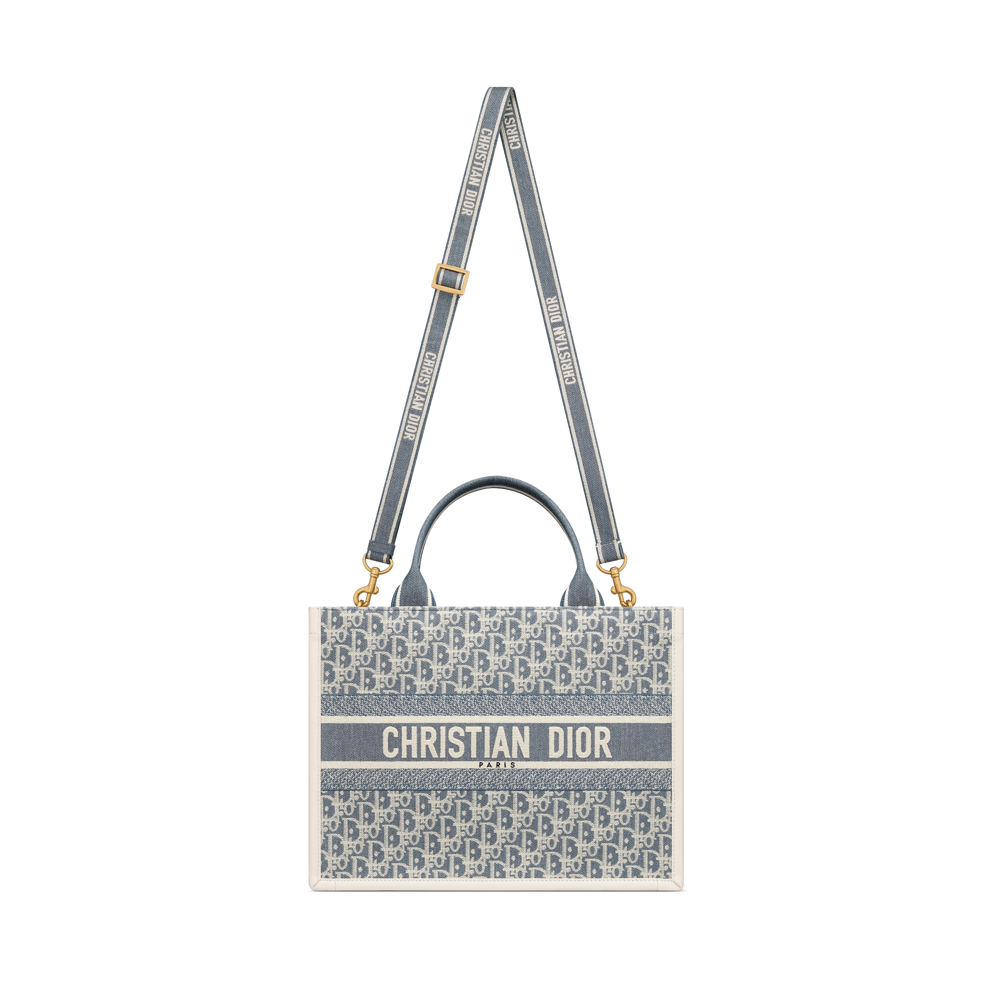 中号 Book Tote 手袋 蓝色格纹布 Oblique 印花和奶白色牛皮革（36.5 x 28 x 16.5 厘米） E07