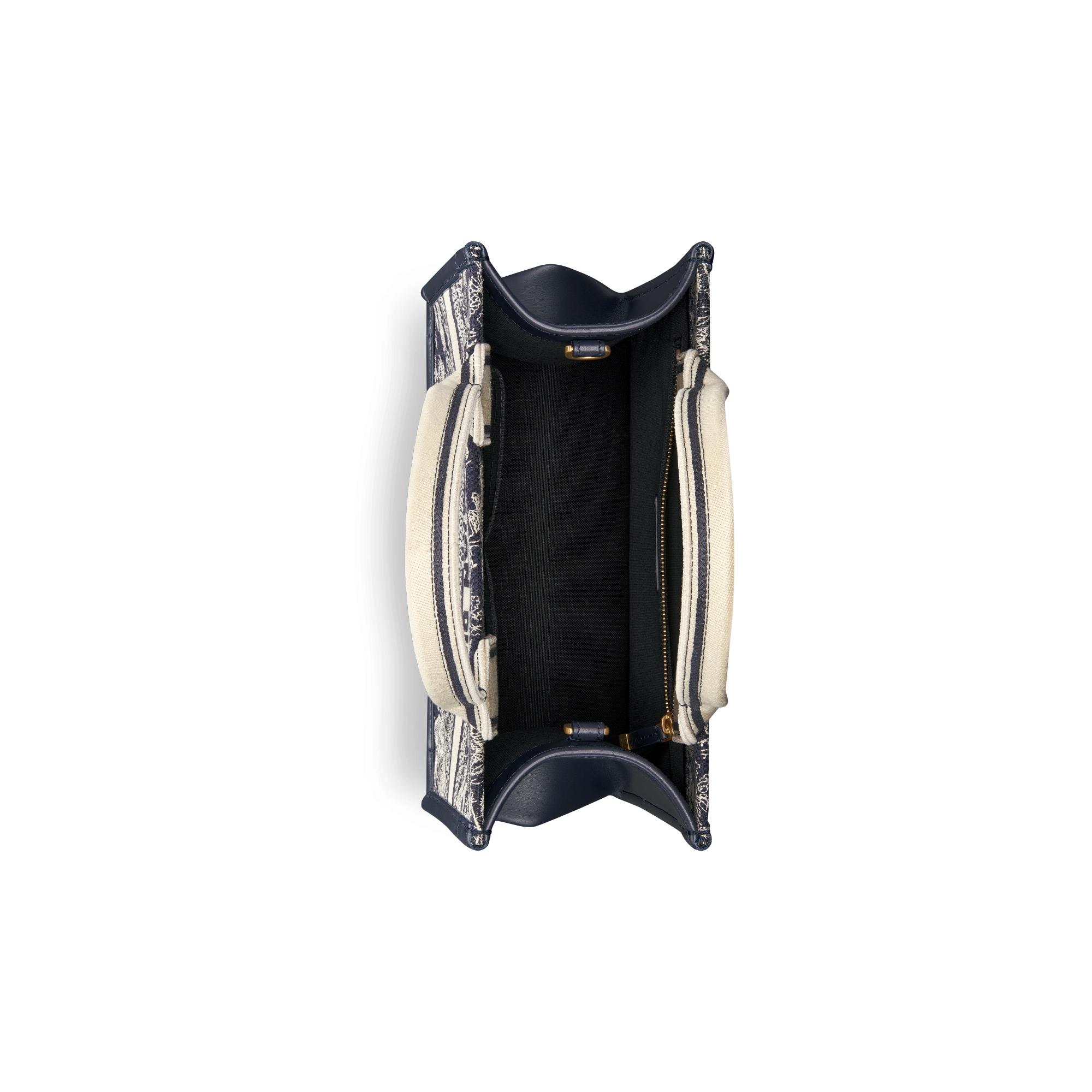 小号 Book Tote 手袋 蓝色和米白色 Reverse 茹伊印花刺绣搭配蓝色牛皮革 (26.5 x 22 x 14 厘米) E06