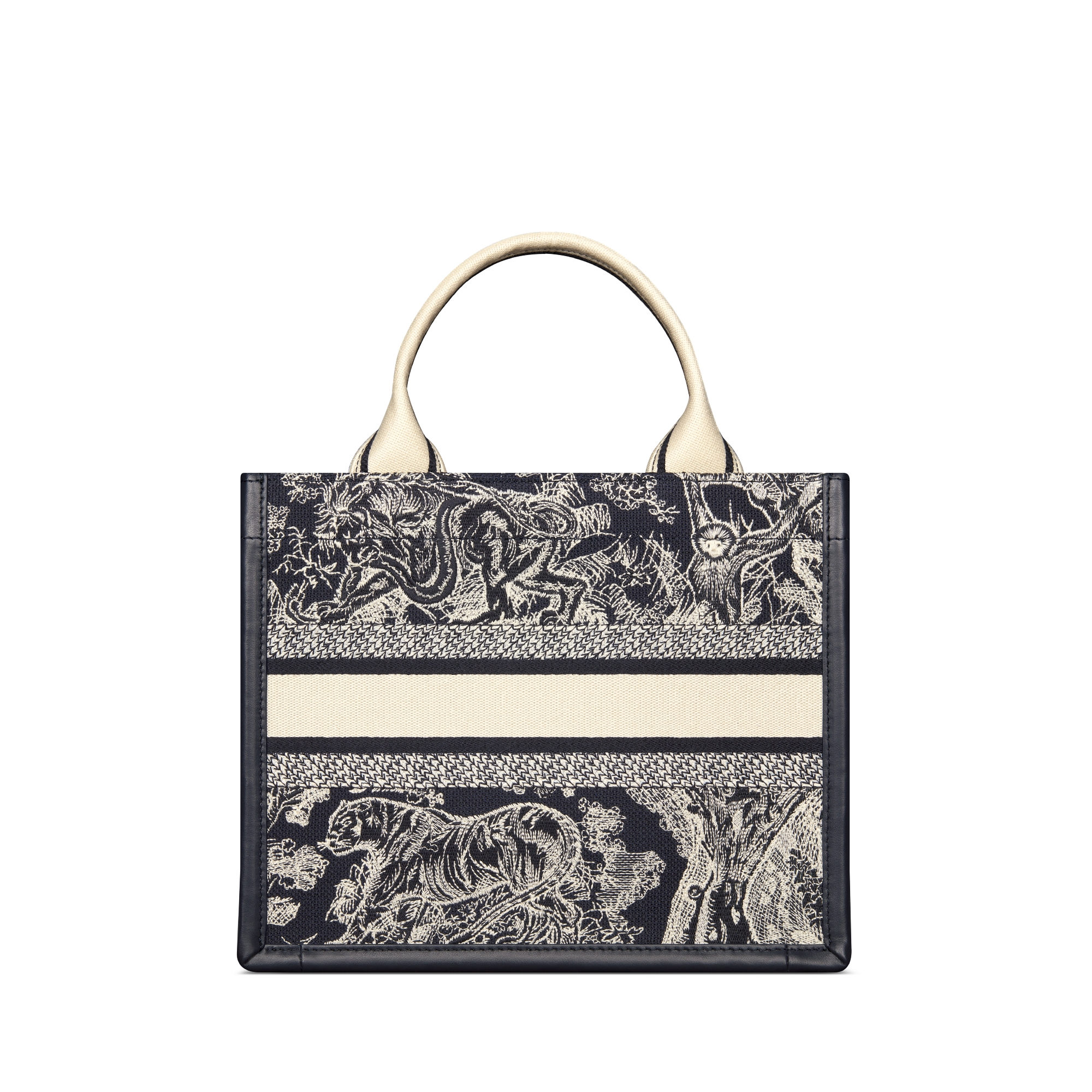 小号 Book Tote 手袋 蓝色和米白色 Reverse 茹伊印花刺绣搭配蓝色牛皮革 (26.5 x 22 x 14 厘米) E08