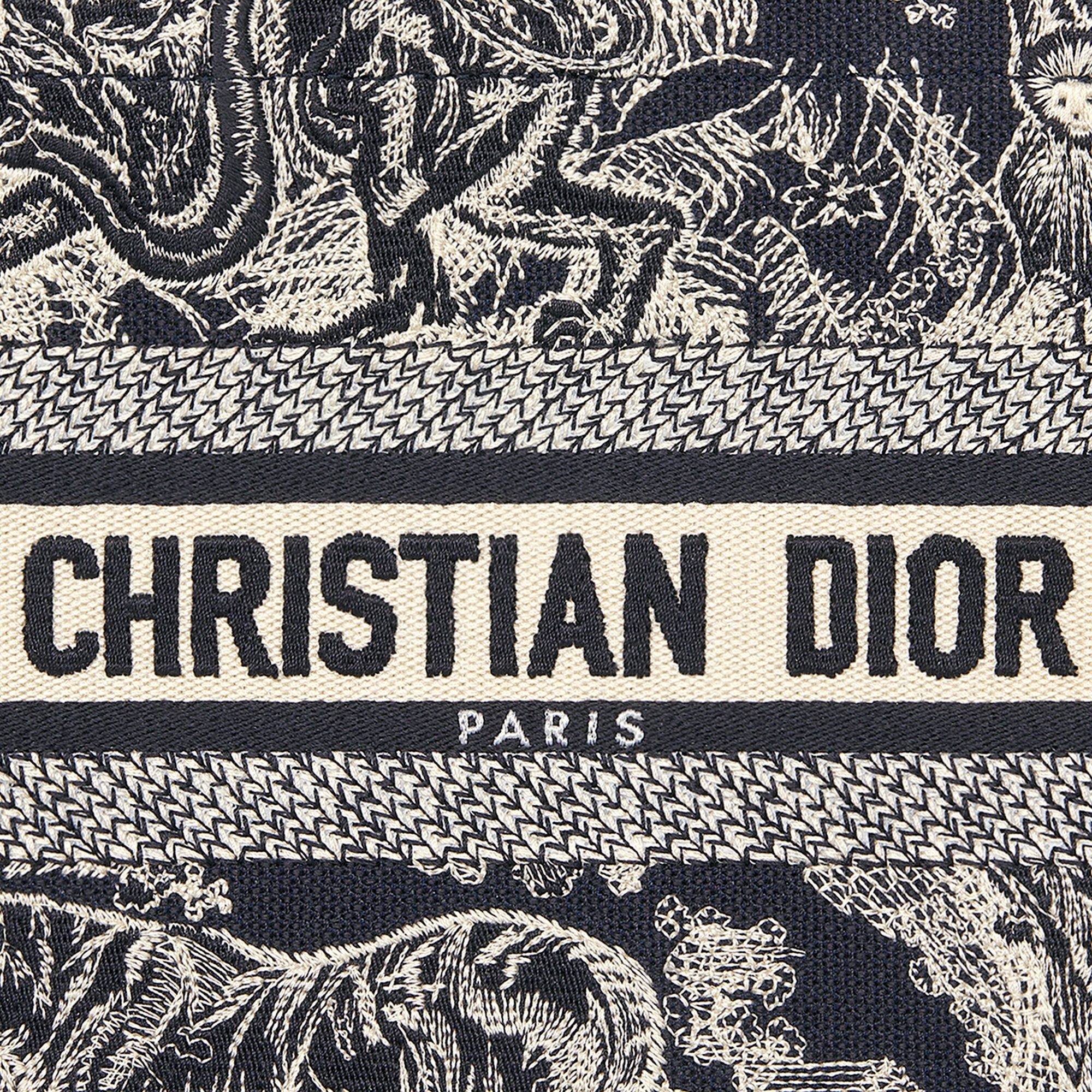 小号 Book Tote 手袋 蓝色和米白色 Reverse 茹伊印花刺绣搭配蓝色牛皮革 (26.5 x 22 x 14 厘米) E09