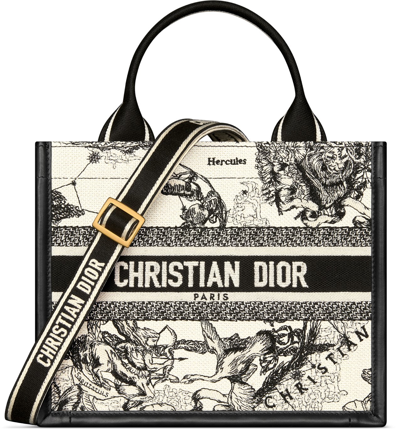 小号Book Tote 手袋奶白色和黑色Dior Zodiac 图案刺绣搭配黑色牛皮革（26.5 x 22 x 14 厘米） | DIOR