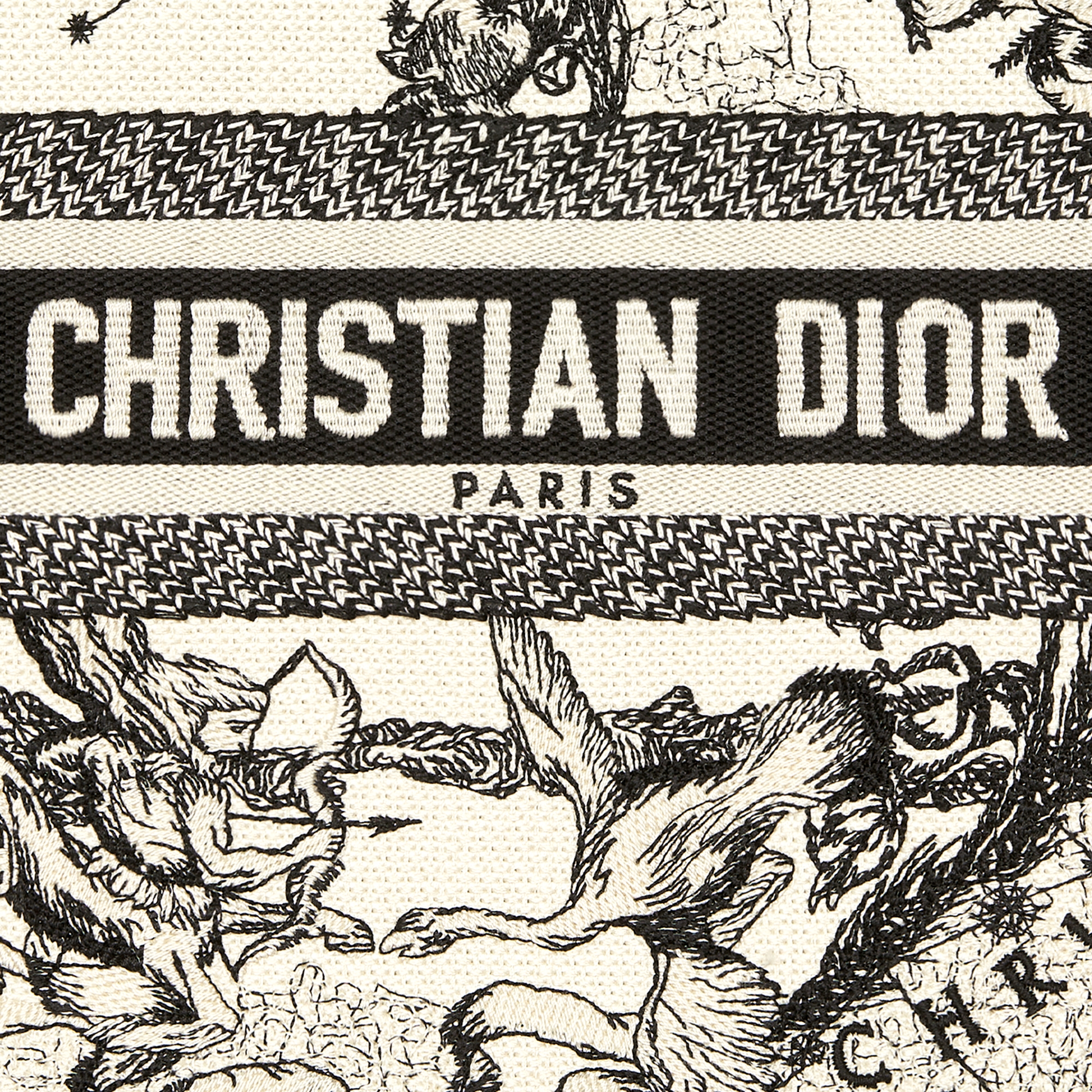 小号 Book Tote 手袋 奶白色和黑色 Dior Zodiac 图案刺绣搭配黑色牛皮革（26.5 x 22 x 14 厘米） E09