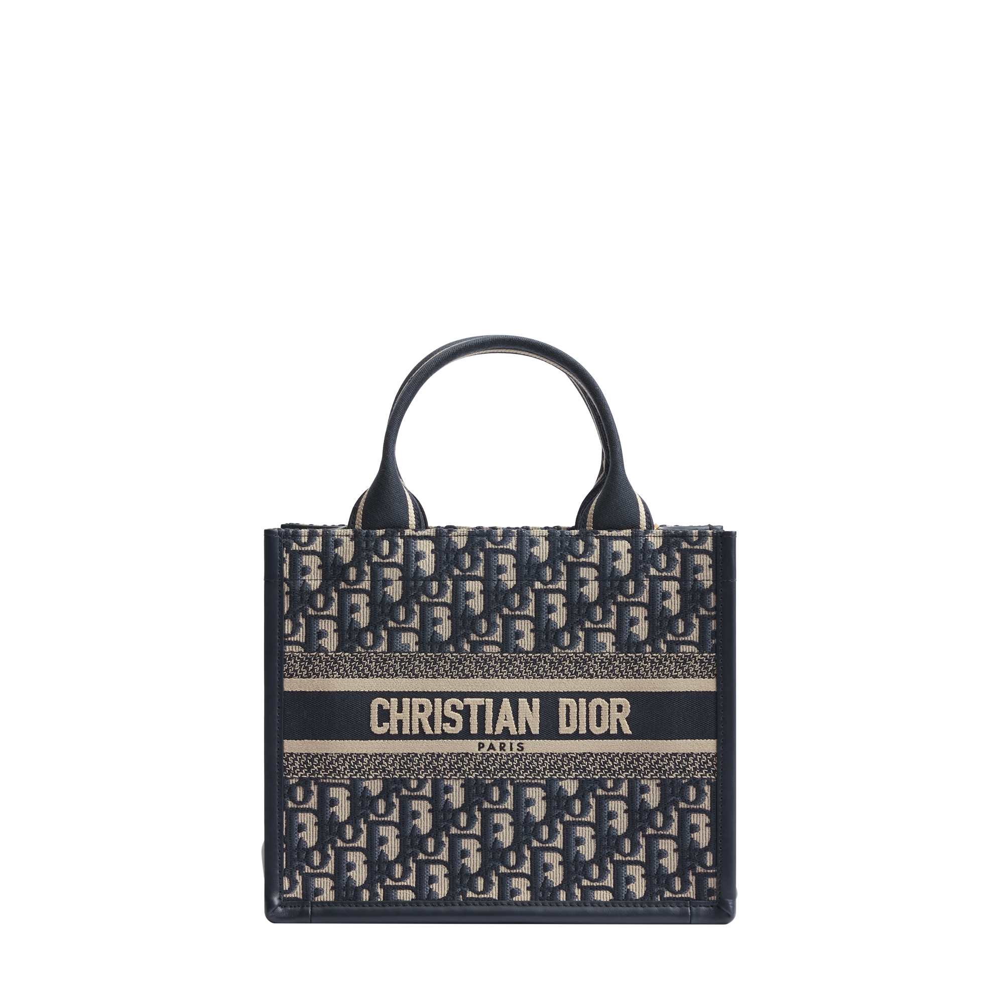  蓝色 Oblique 印花面料和牛皮革（26.5 x 22 x 14 厘米）