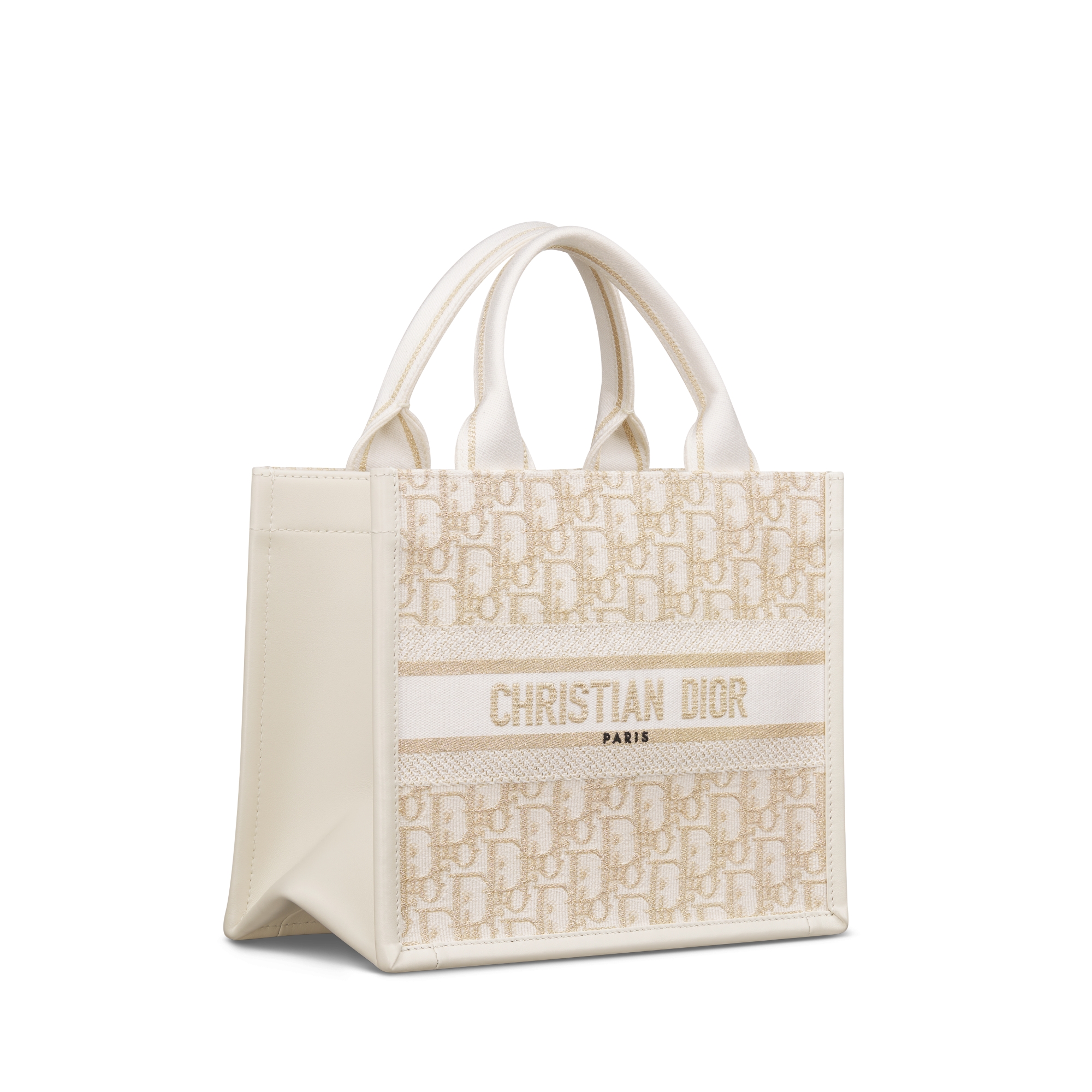 小号 Book Tote 手袋 Oblique 印花面料搭配金色金属光泽线和奶白色牛皮革（26.5 x 22 x 14 厘米） E03