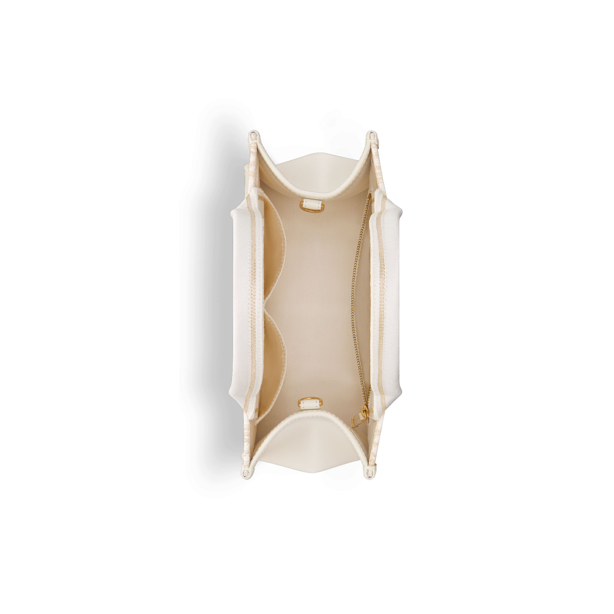 小号 Book Tote 手袋 Oblique 印花面料搭配金色金属光泽线和奶白色牛皮革（26.5 x 22 x 14 厘米） E06