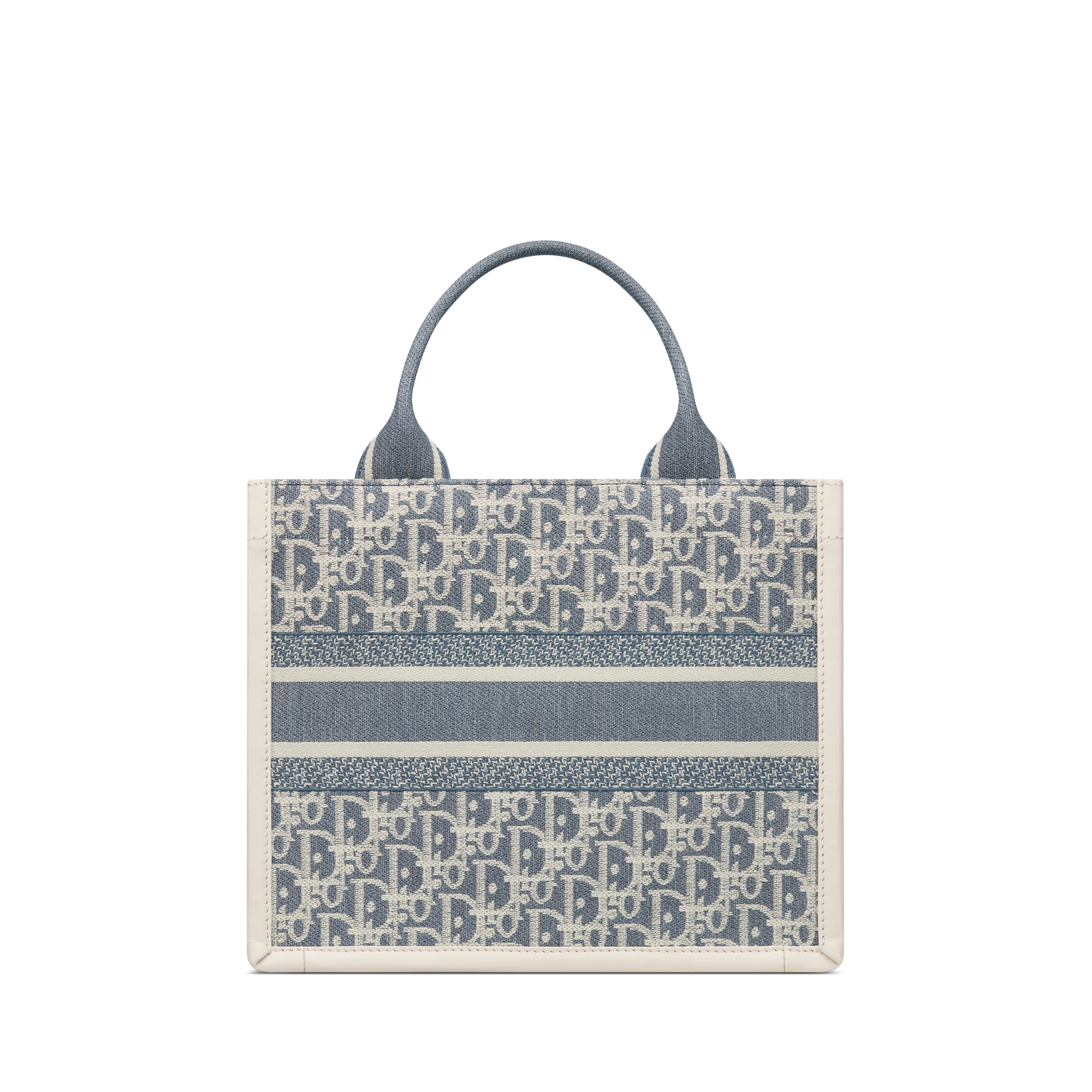 小号 Book Tote 手袋 蓝色格纹布 Oblique 印花和奶白色牛皮革（26.5 x 22 x 14 厘米） E08