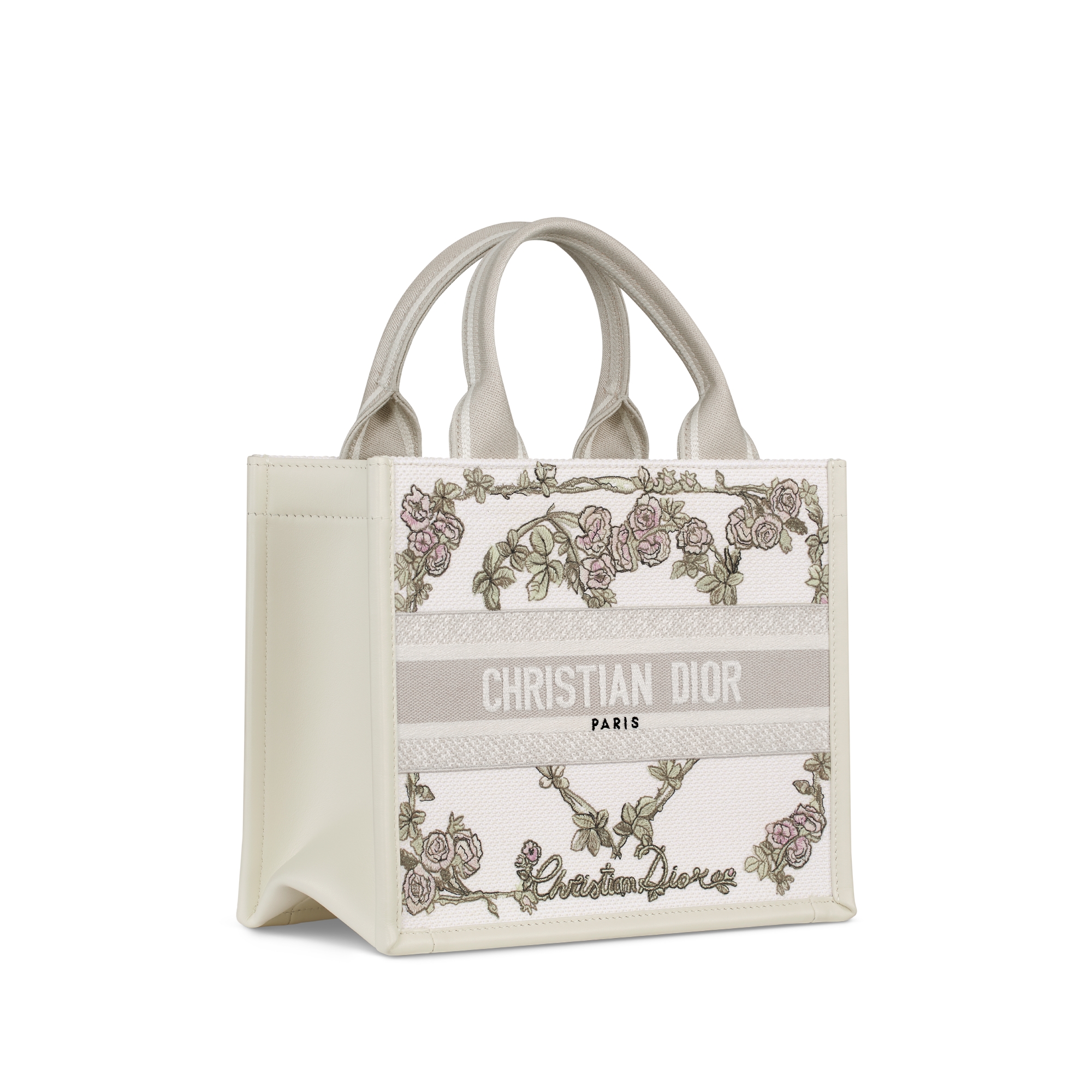 小号 Book Tote 手袋 多色 Amour de Roses 图案刺绣和奶白色牛皮革（26.5 x 22 x 14 厘米） E03