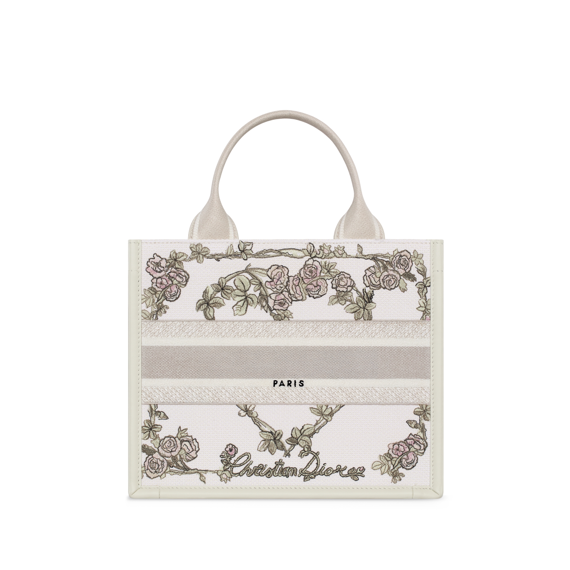 小号 Book Tote 手袋 多色 Amour de Roses 图案刺绣和奶白色牛皮革（26.5 x 22 x 14 厘米） E08