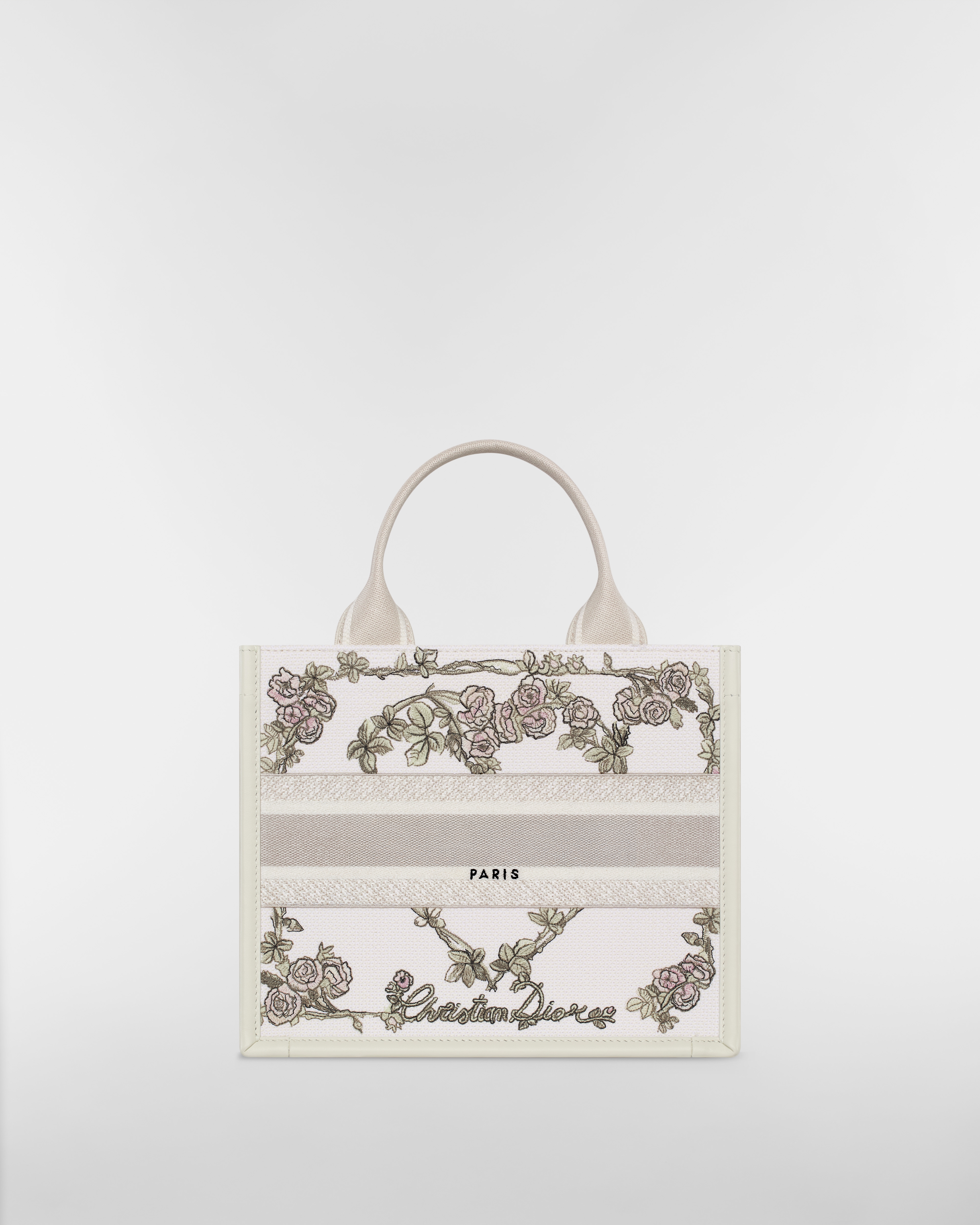 小号 Book Tote 手袋 多色 Amour de Roses 图案刺绣和奶白色牛皮革（26.5 x 22 x 14 厘米） E08