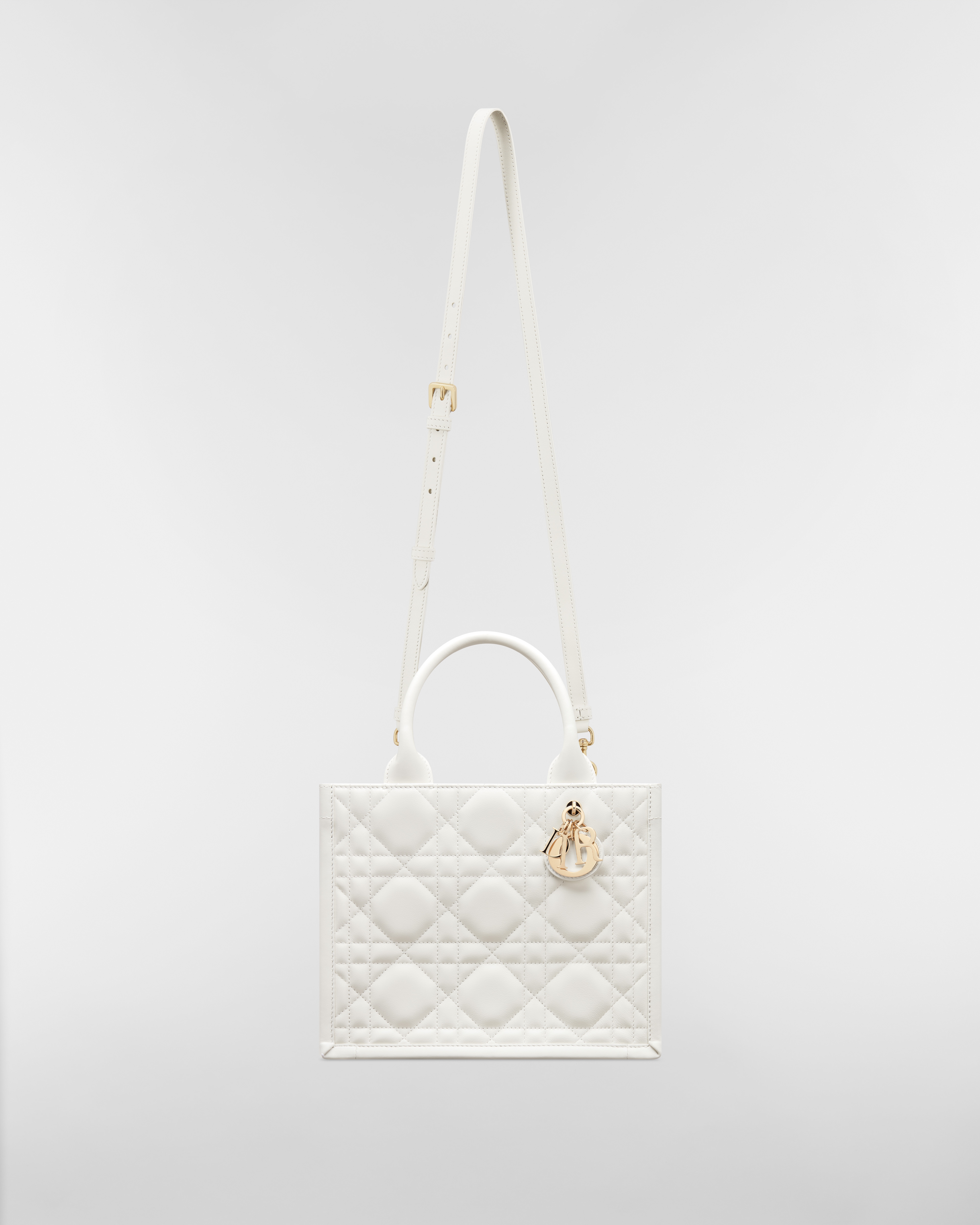 小号 Book Tote 手袋 奶白色牛皮革超大藤格纹（26.5 x 22 x 14 厘米） E07