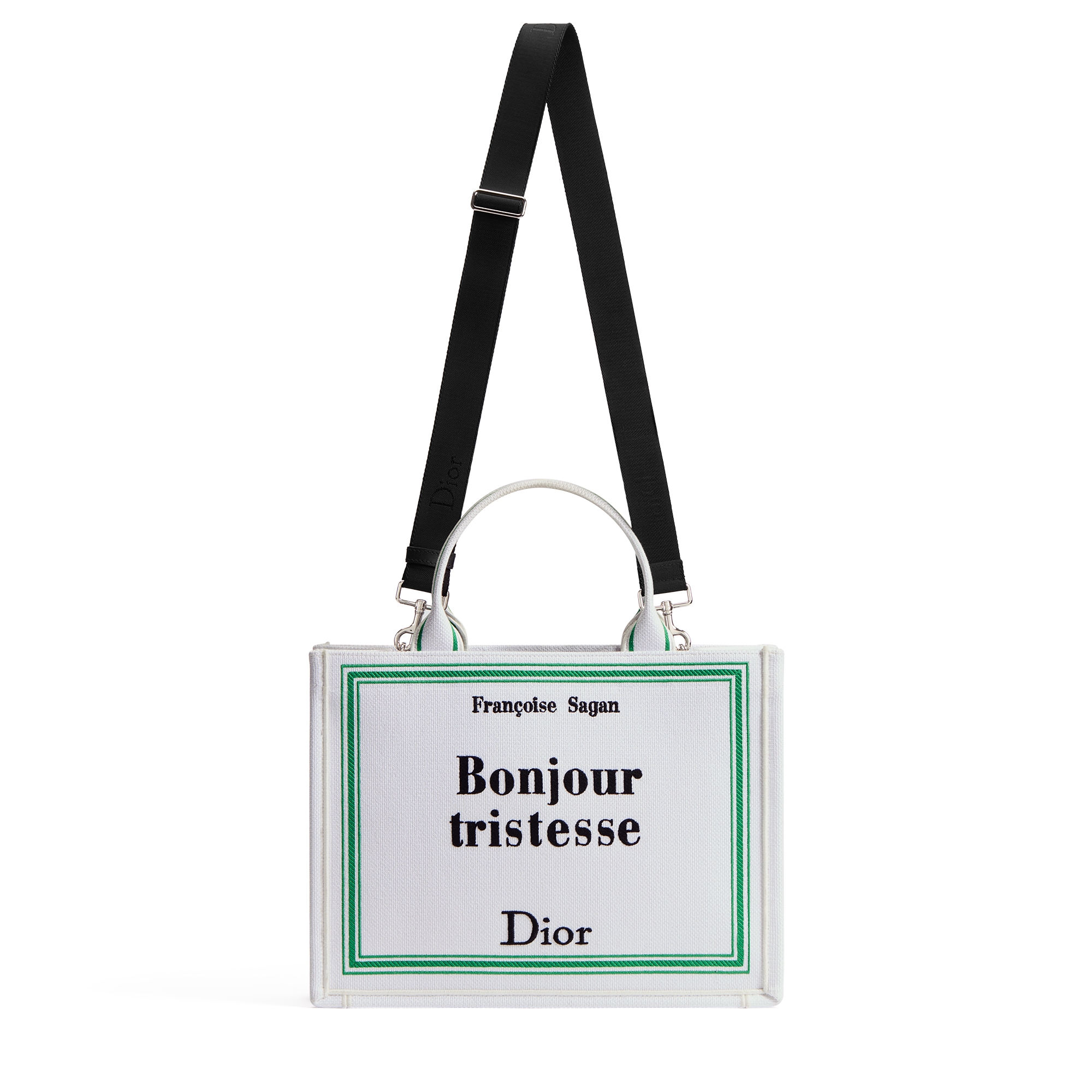 中号 Book Tote 手袋（附肩带） 白色、绿色和黑色 Book Cover 刺绣（36.5 x 26.5 x 16.5 厘米） E07