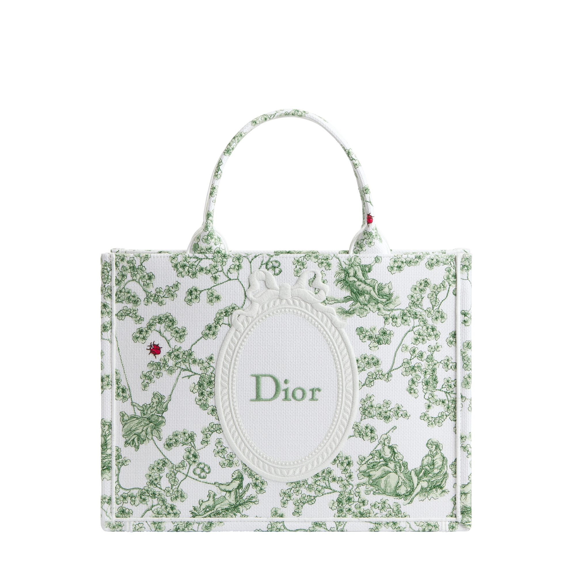 中号 Book Tote 手袋（附肩带） 绿色调多色四叶草茹伊印花刺绣和白色 Dior Médaillon 标志（36.5 x 26.5 x 16.5 厘米） E01