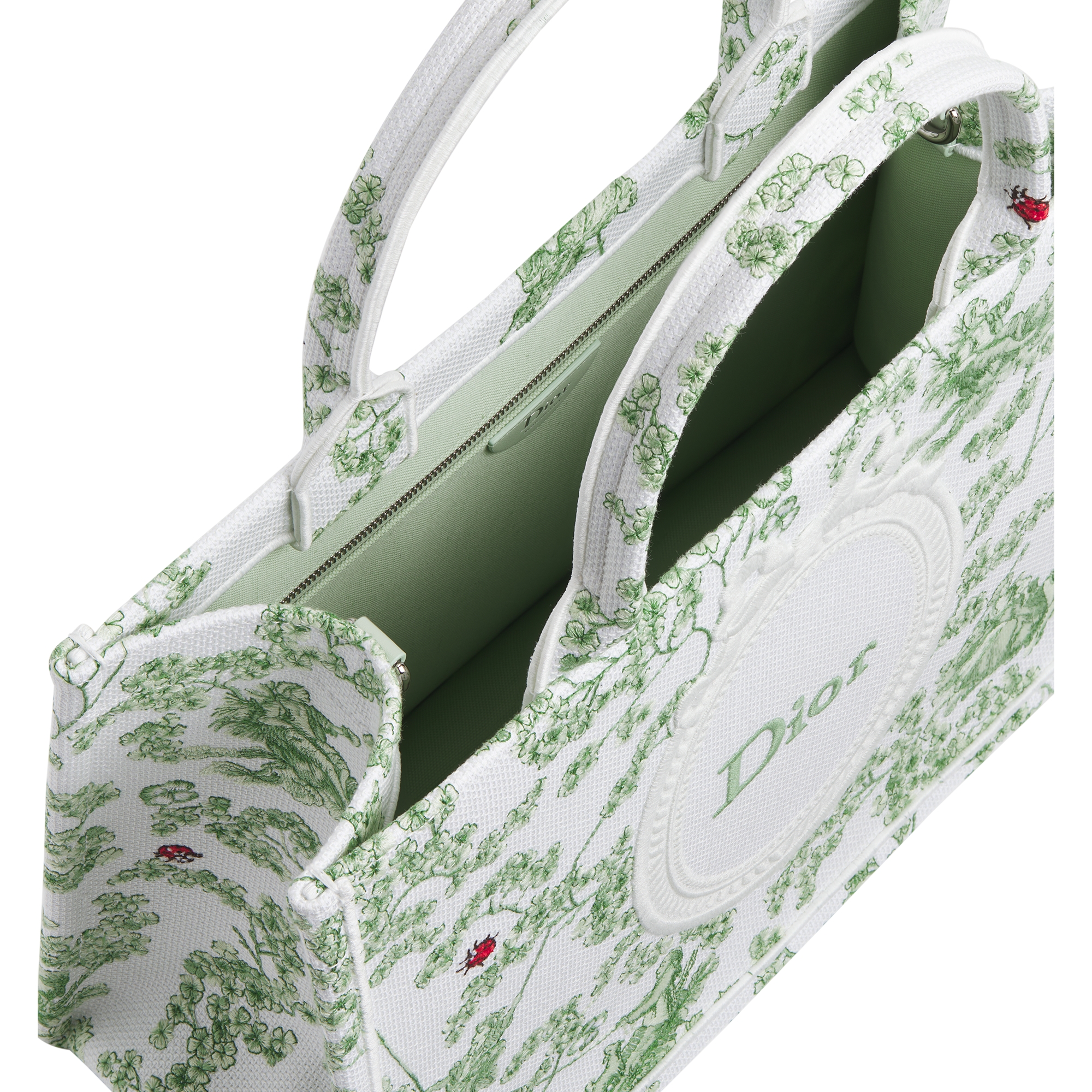 中号 Book Tote 手袋（附肩带） 绿色调多色四叶草茹伊印花刺绣和白色 Dior Médaillon 标志（36.5 x 26.5 x 16.5 厘米） E06