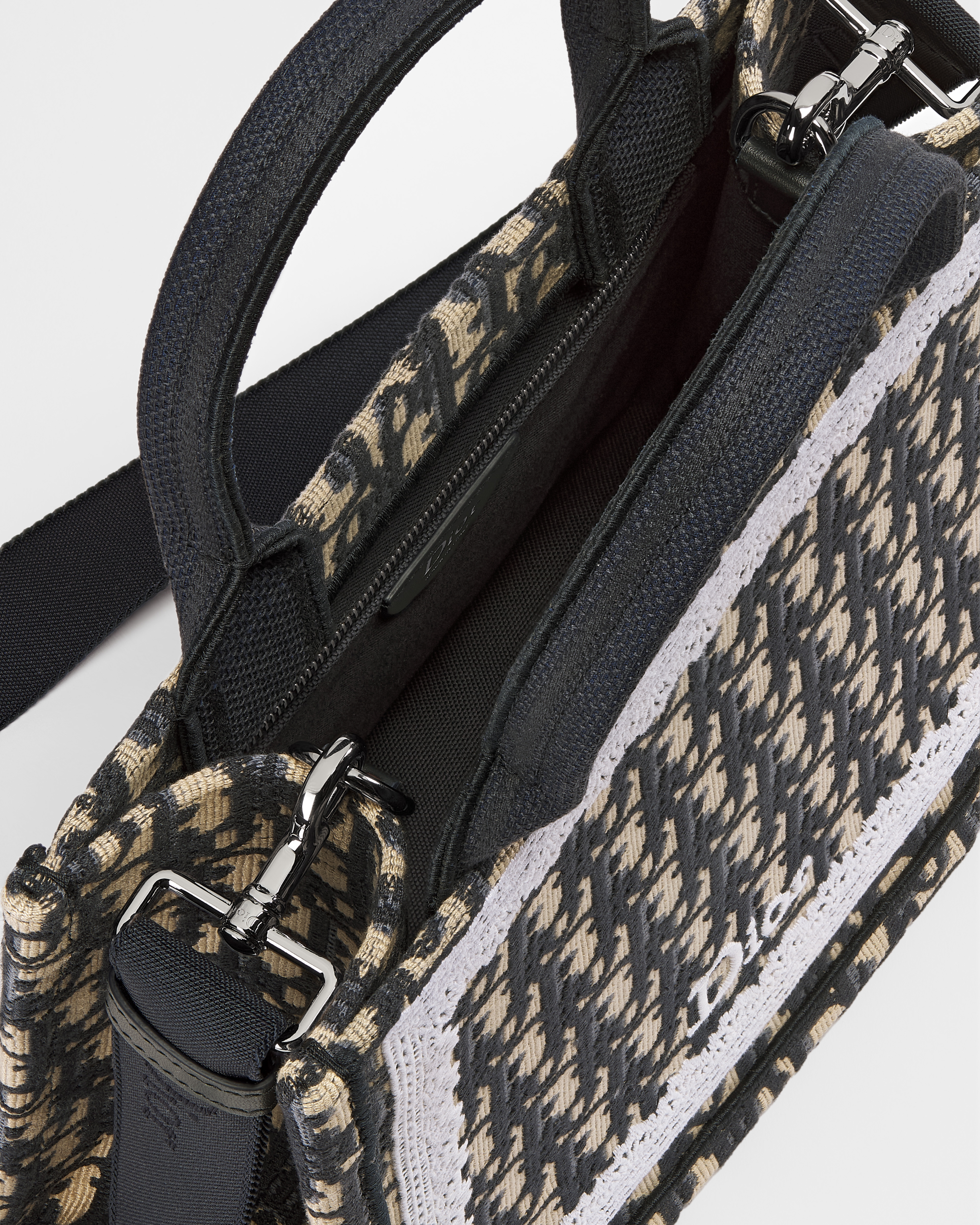 小号 Book Tote 手袋（附肩带） 蓝色 Oblique 印花面料和白色蕾丝（26.5 x 22 x 14 厘米） E06