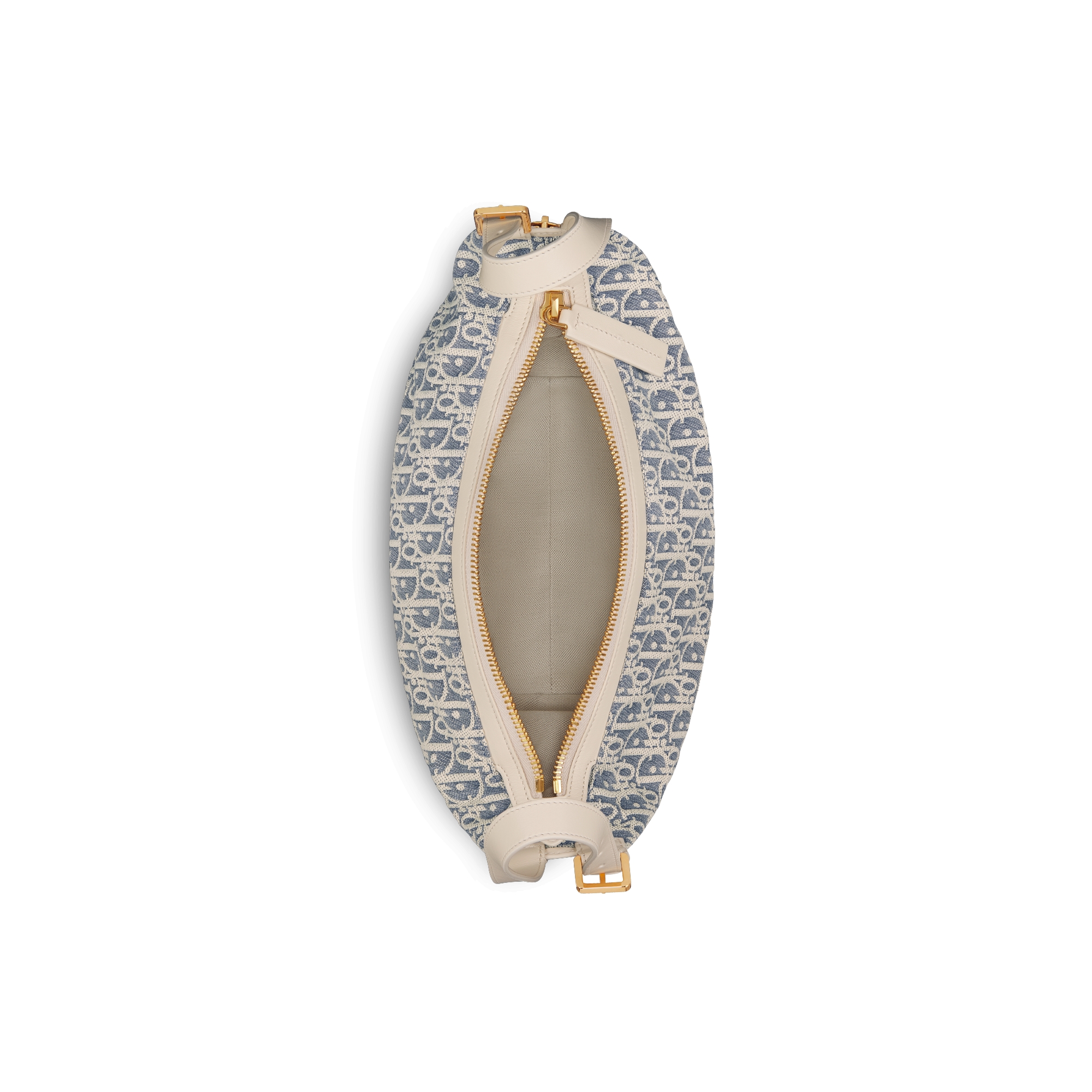 小号 D-Journey 手袋 蓝色酒椰草效果格纹布 Oblique 印花和浅饼干色光滑牛皮革 E06