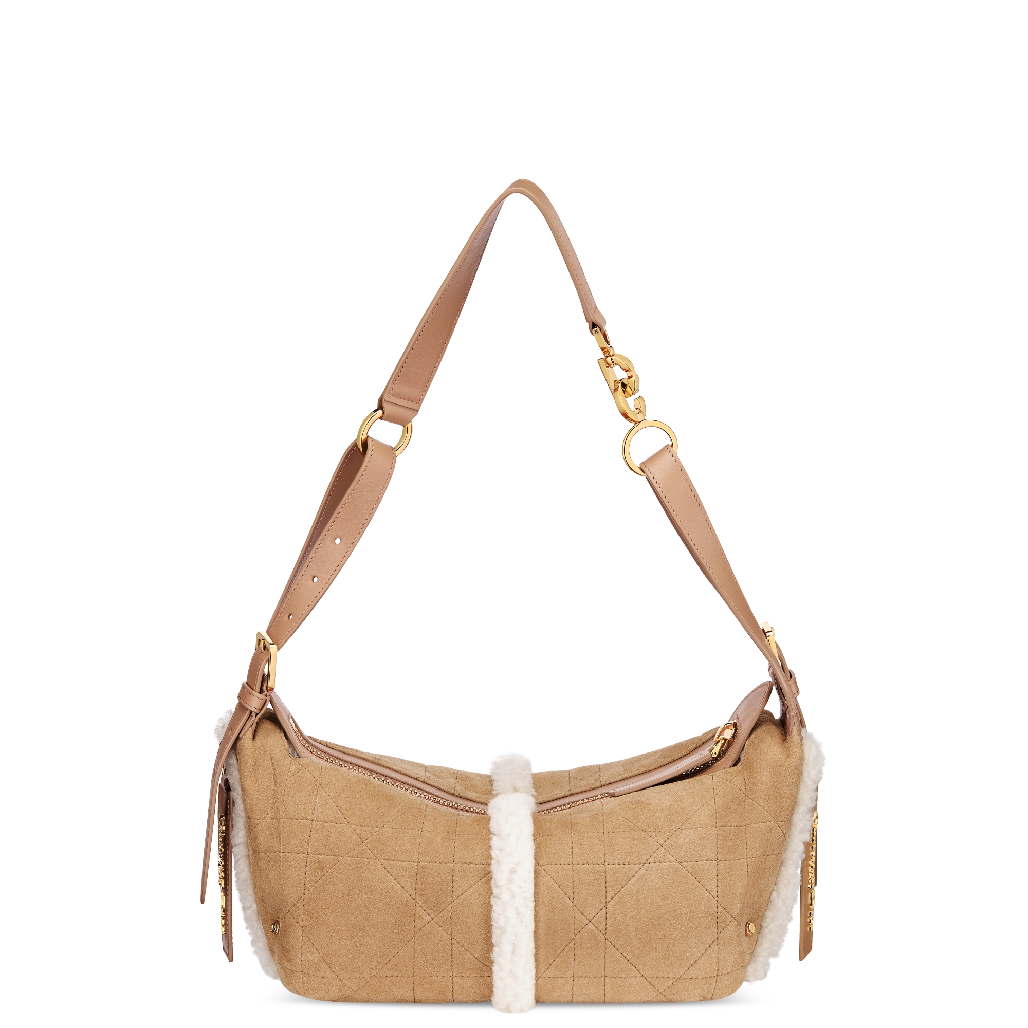 小号 DiorAlps D-Journey 手袋 米色绒面羊皮革和米白色美利奴绵羊毛超大藤格纹 E08