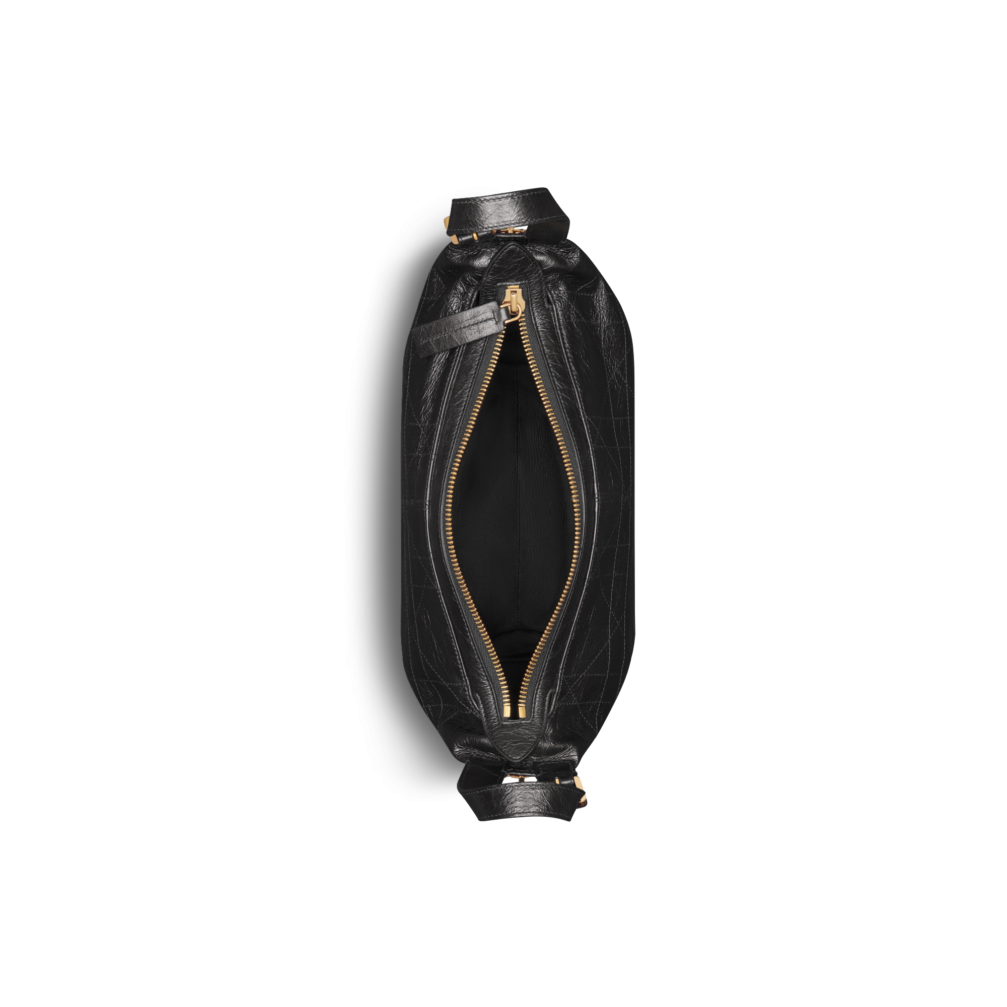 小号 D-Journey 手袋 黑色褶皱牛皮革扁平超大藤格纹 E06