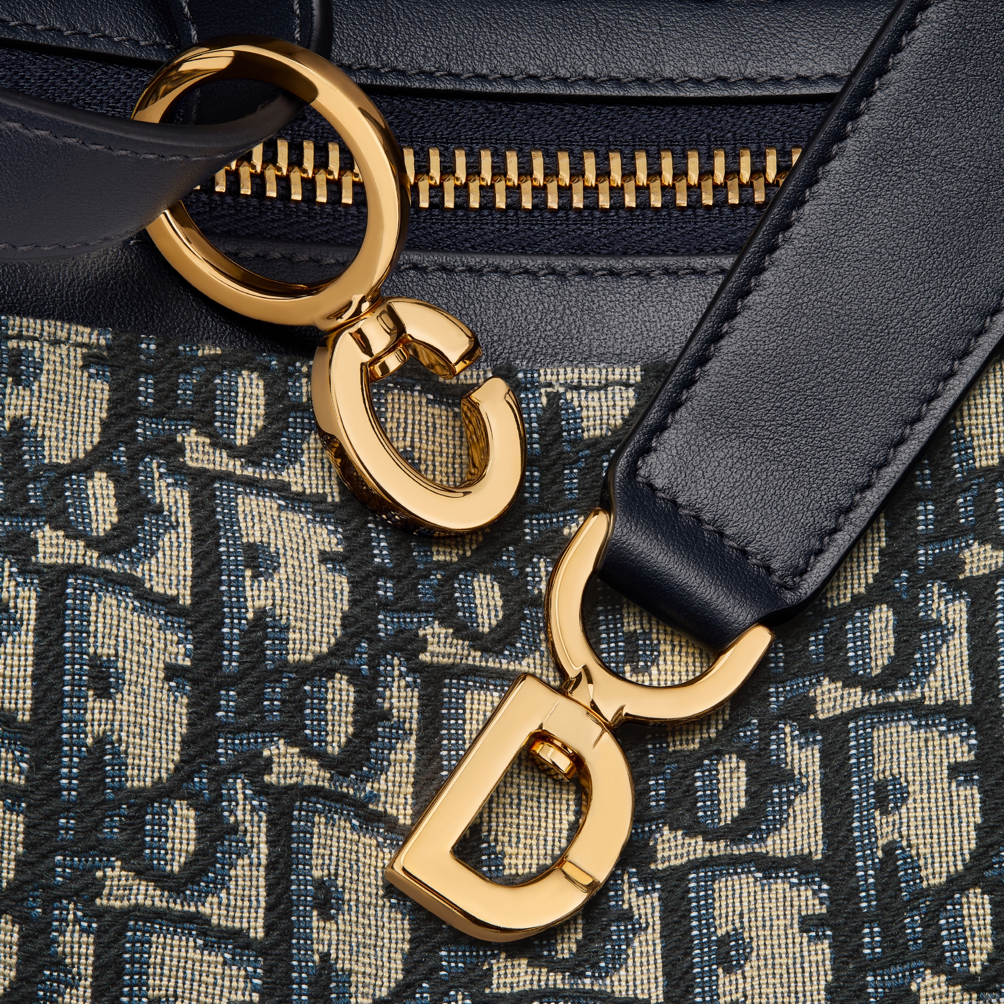 小号 D-Journey 手袋 蓝色 Oblique 印花面料 E09