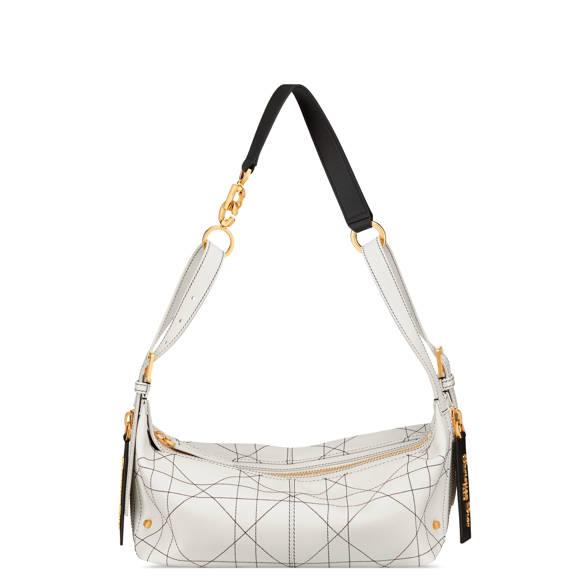 小号 D-Journey 手袋 白色牛皮革扁平超大藤格纹搭配对比鲜明的黑色缉面线 E01