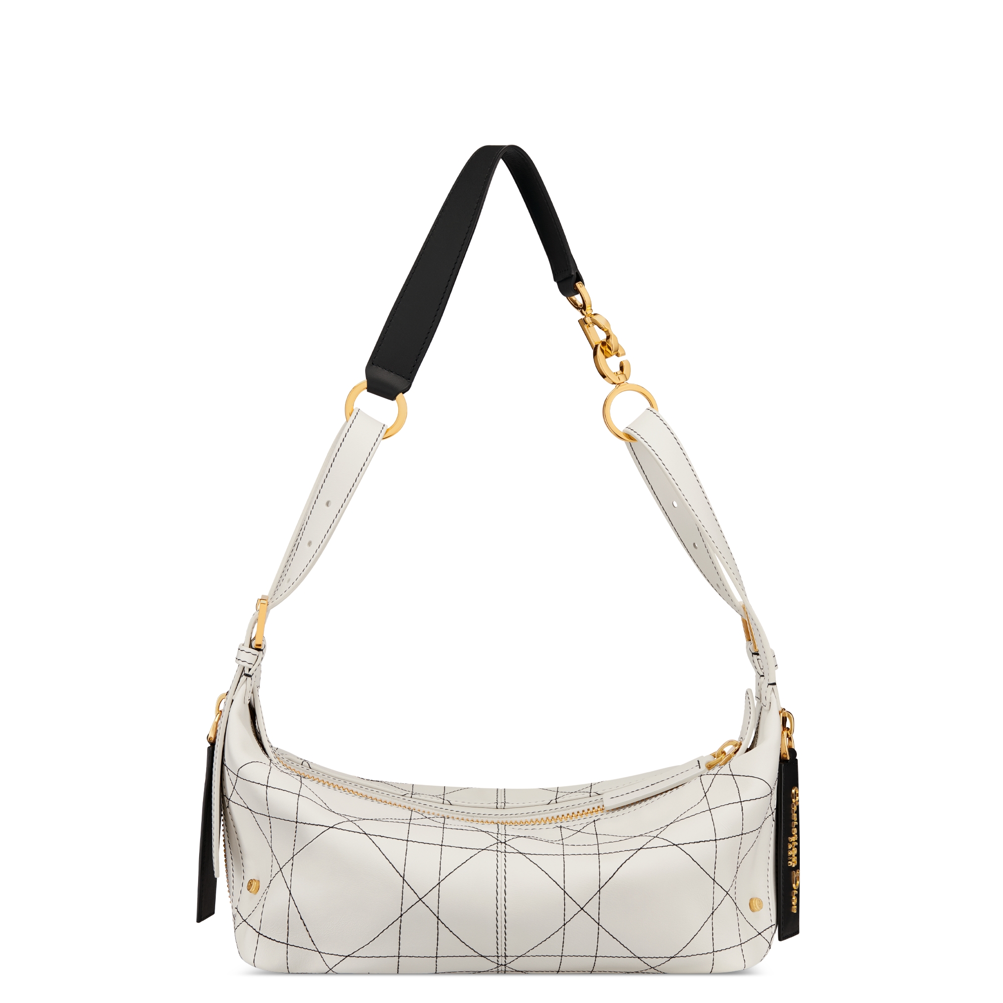 小号 D-Journey 手袋 白色牛皮革扁平超大藤格纹搭配对比鲜明的黑色缉面线 E08