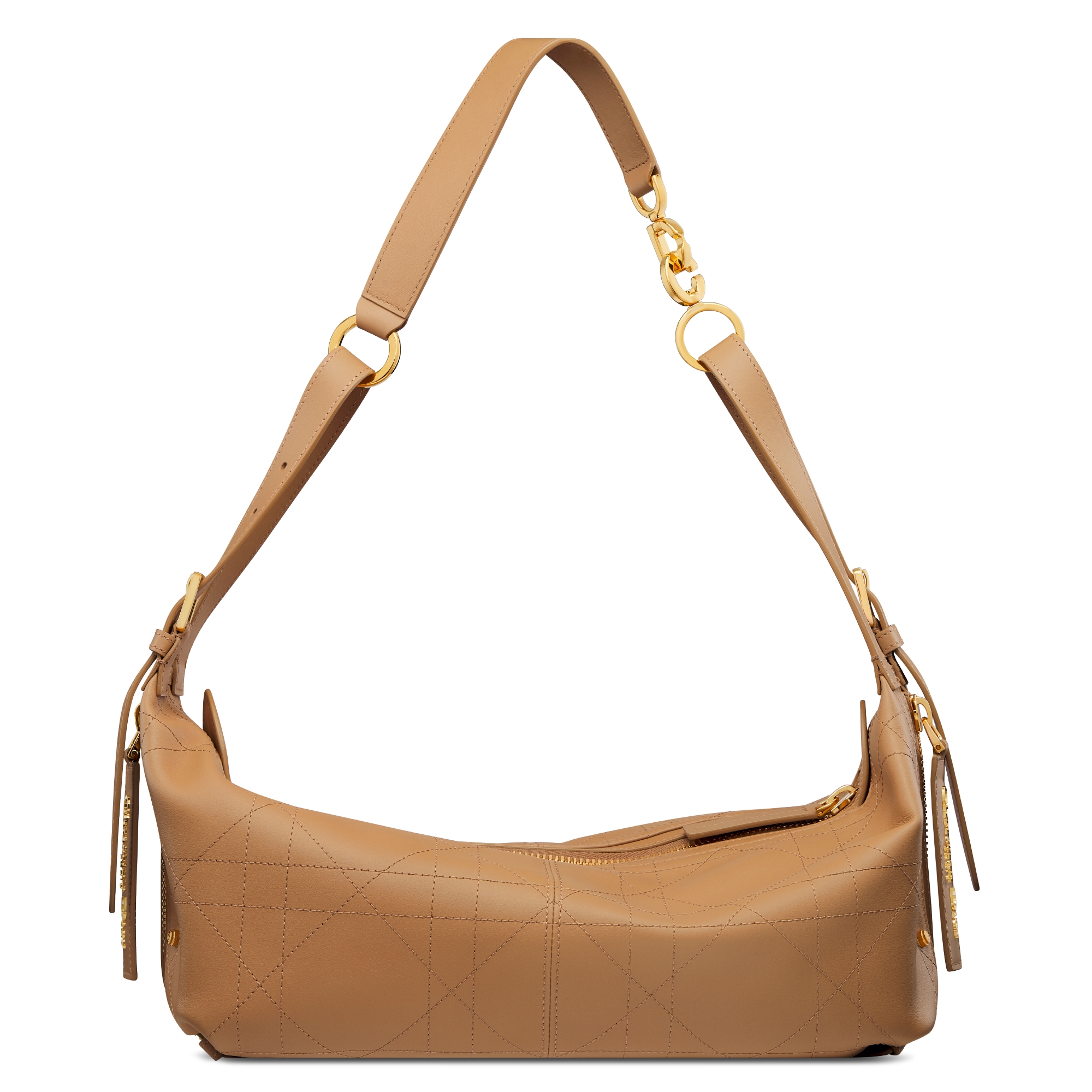 中号 D-Journey 手袋 浅金色调复古光滑牛皮革扁平超大藤格纹 E08