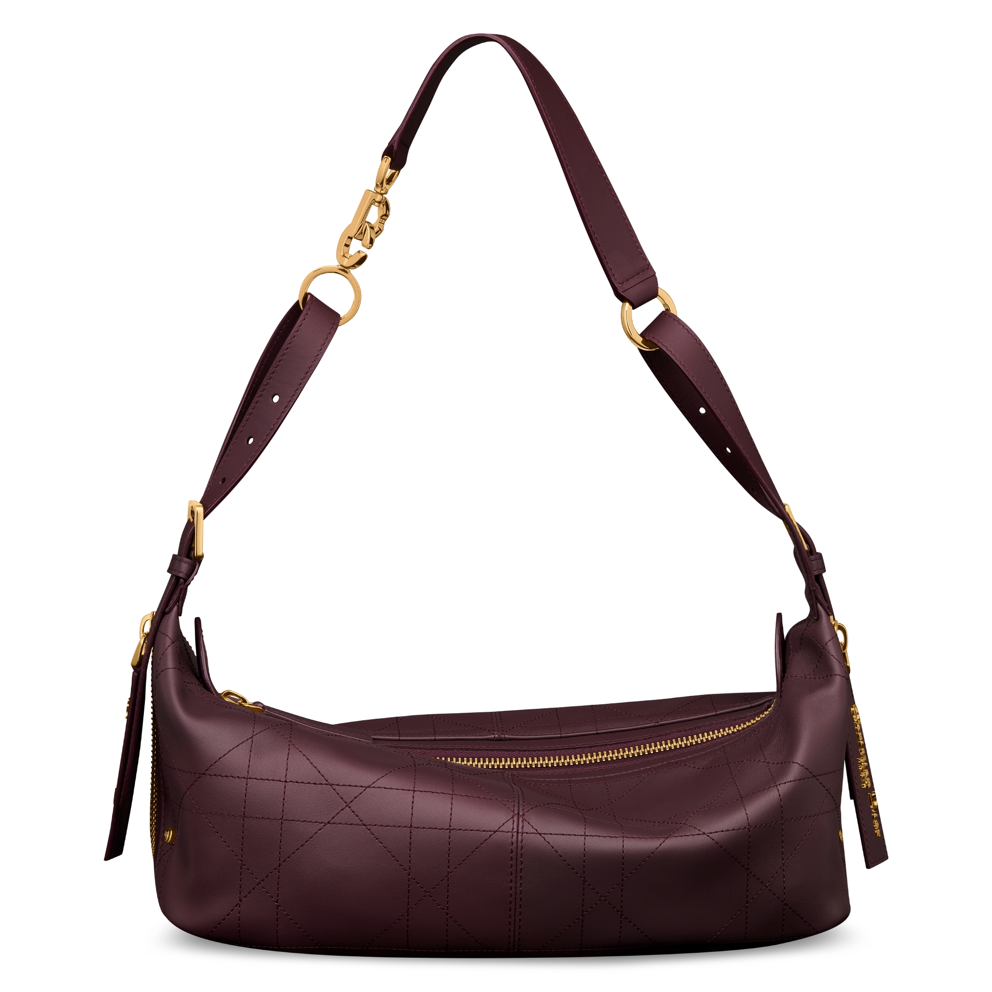 中号 D-Journey 手袋 梅红色复古光滑牛皮革扁平超大藤格纹 E01