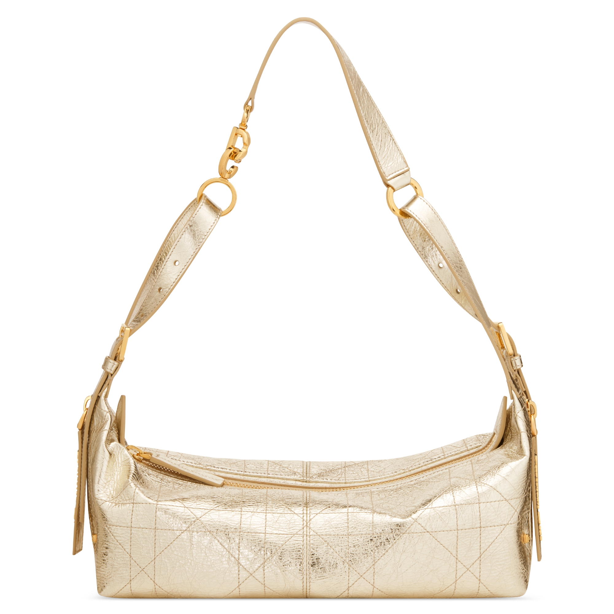 中号 D-Journey 手袋 金色调金属光泽褶皱牛皮革扁平超大藤格纹 E01