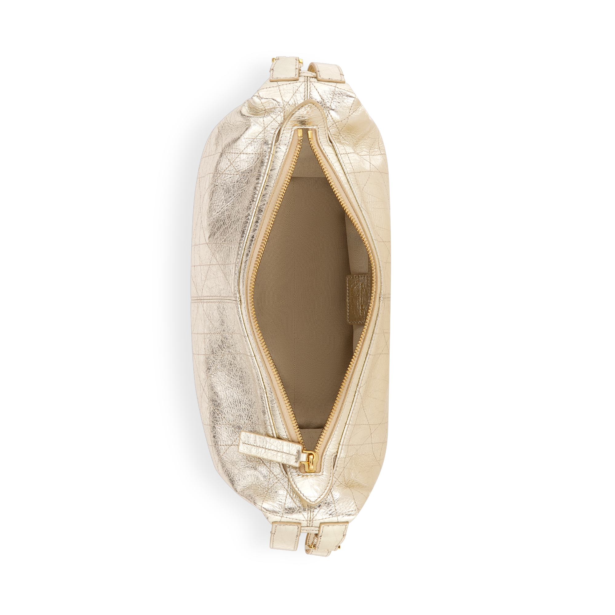 中号 D-Journey 手袋 金色调金属光泽褶皱牛皮革扁平超大藤格纹 E06