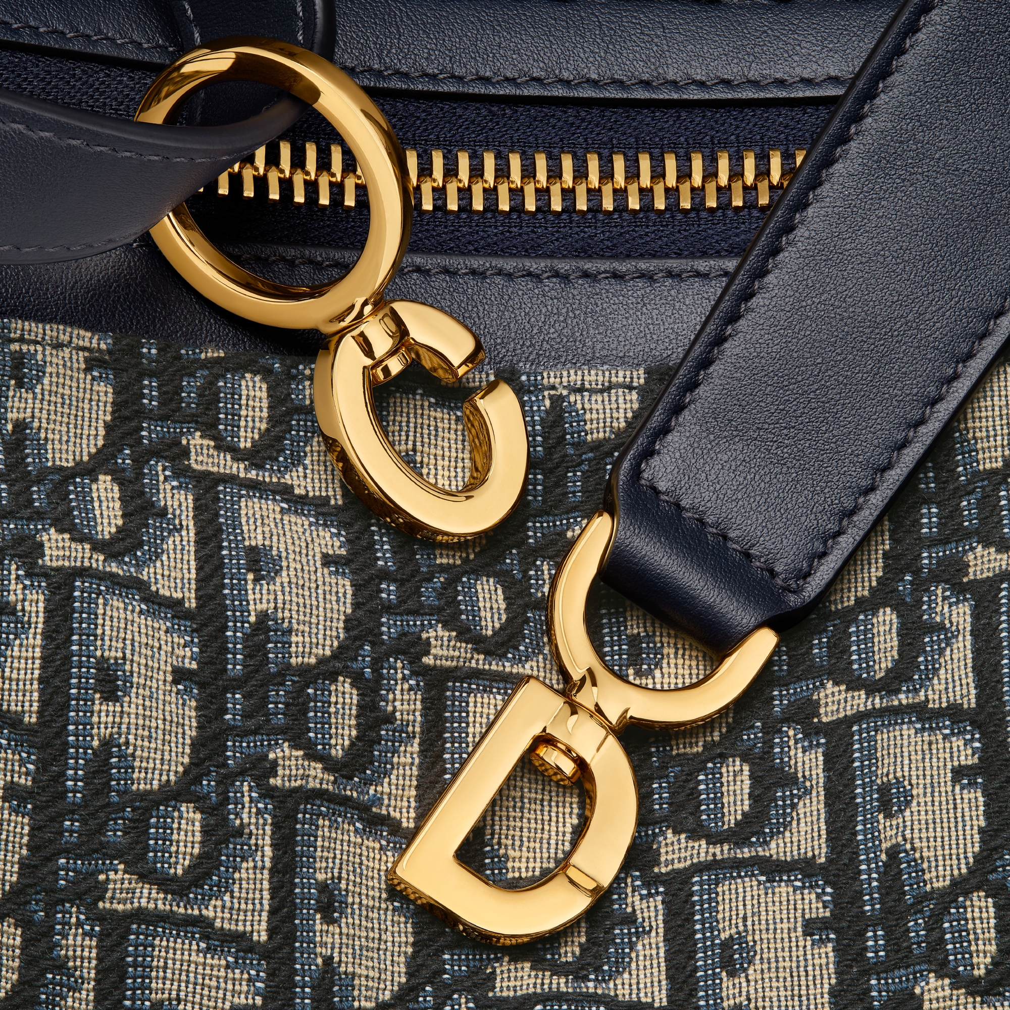 中号 D-Journey 手袋 蓝色 Oblique 印花面料 E09