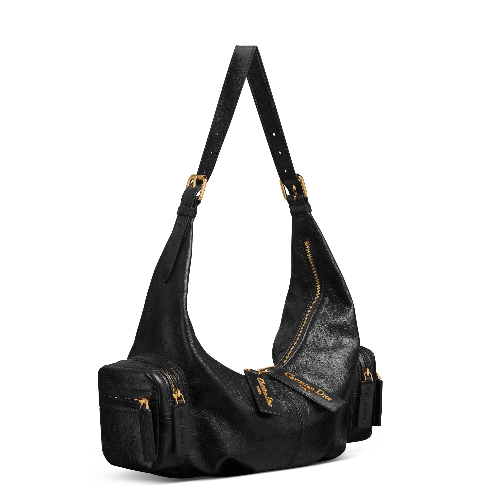 中号 Grand Tour Multipocket 手袋 黑色褶皱牛皮革 E03