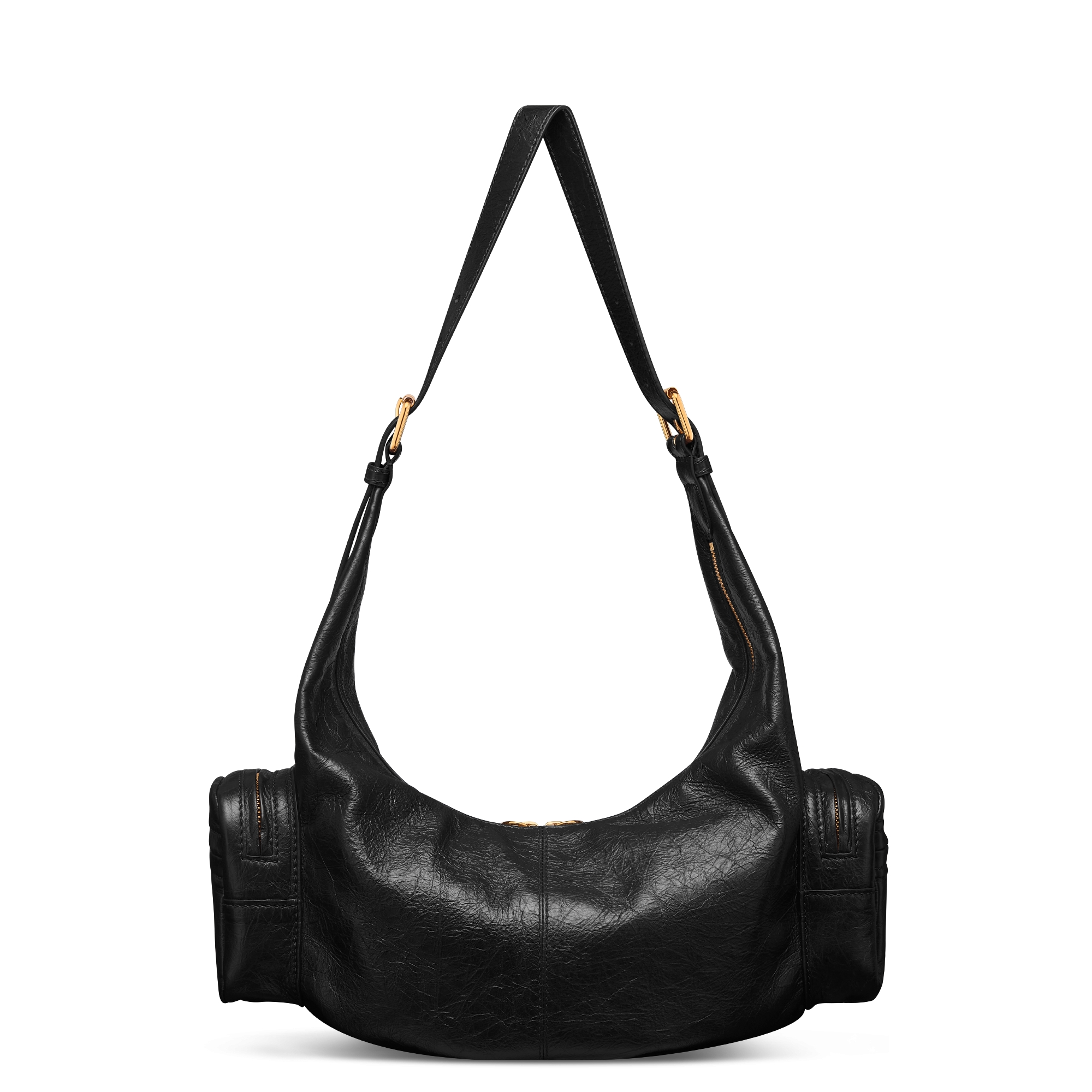 中号 Grand Tour Multipocket 手袋 黑色褶皱牛皮革 E08