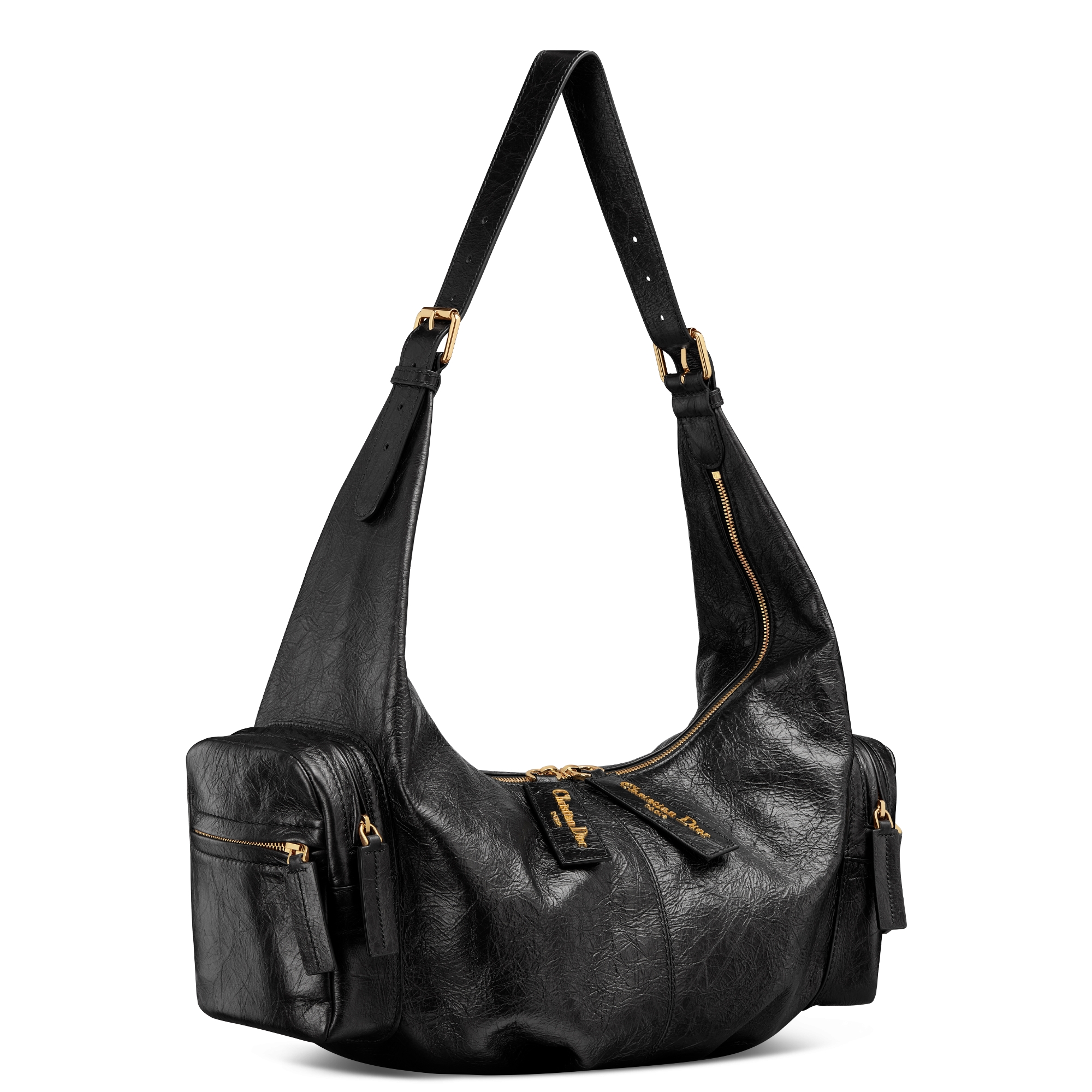 大号 Grand Tour Multipocket 手袋 黑色褶皱牛皮革 E03