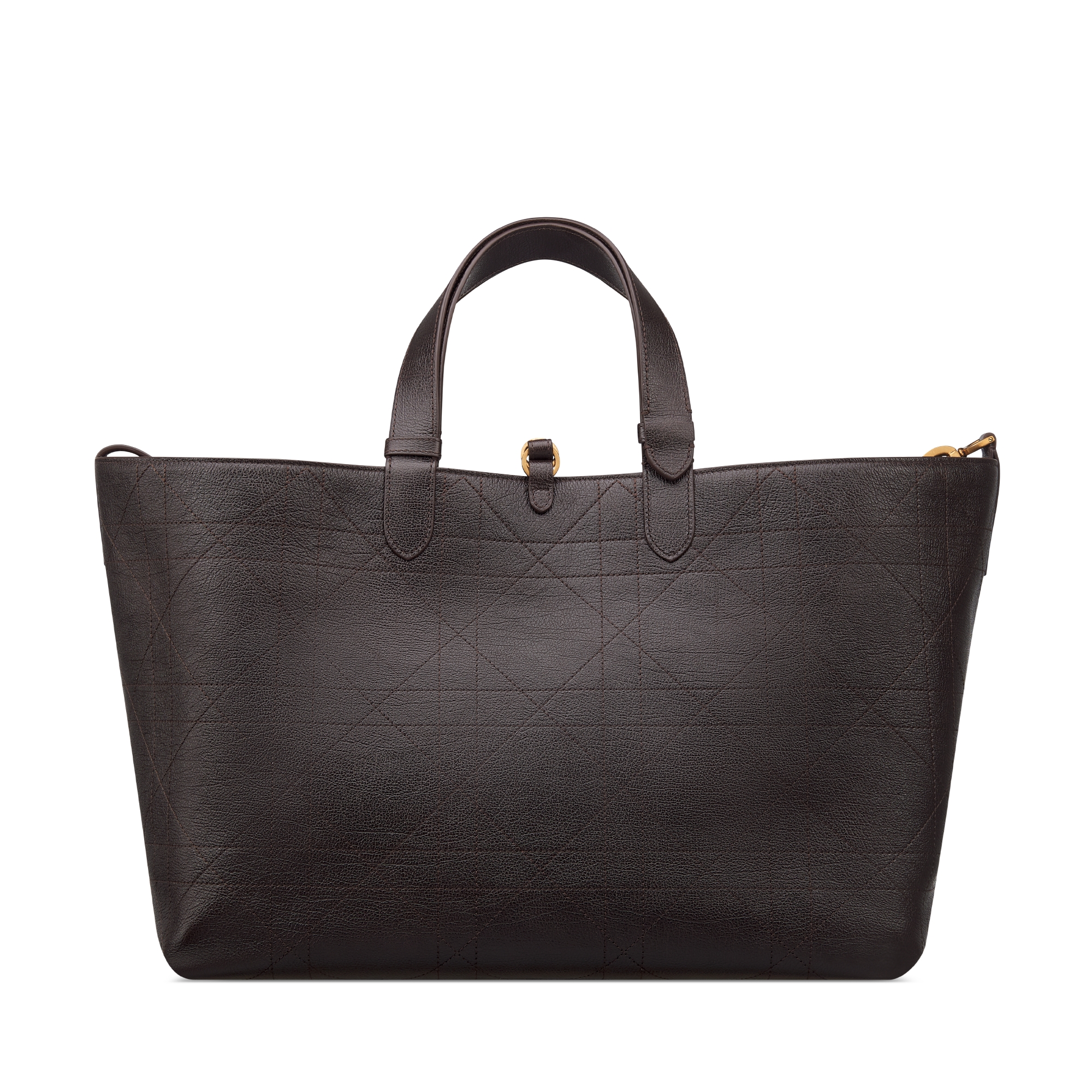 大号 Dior Toujours 手袋 巧克力棕光泽粒面牛皮革扁平超大藤格纹 E08