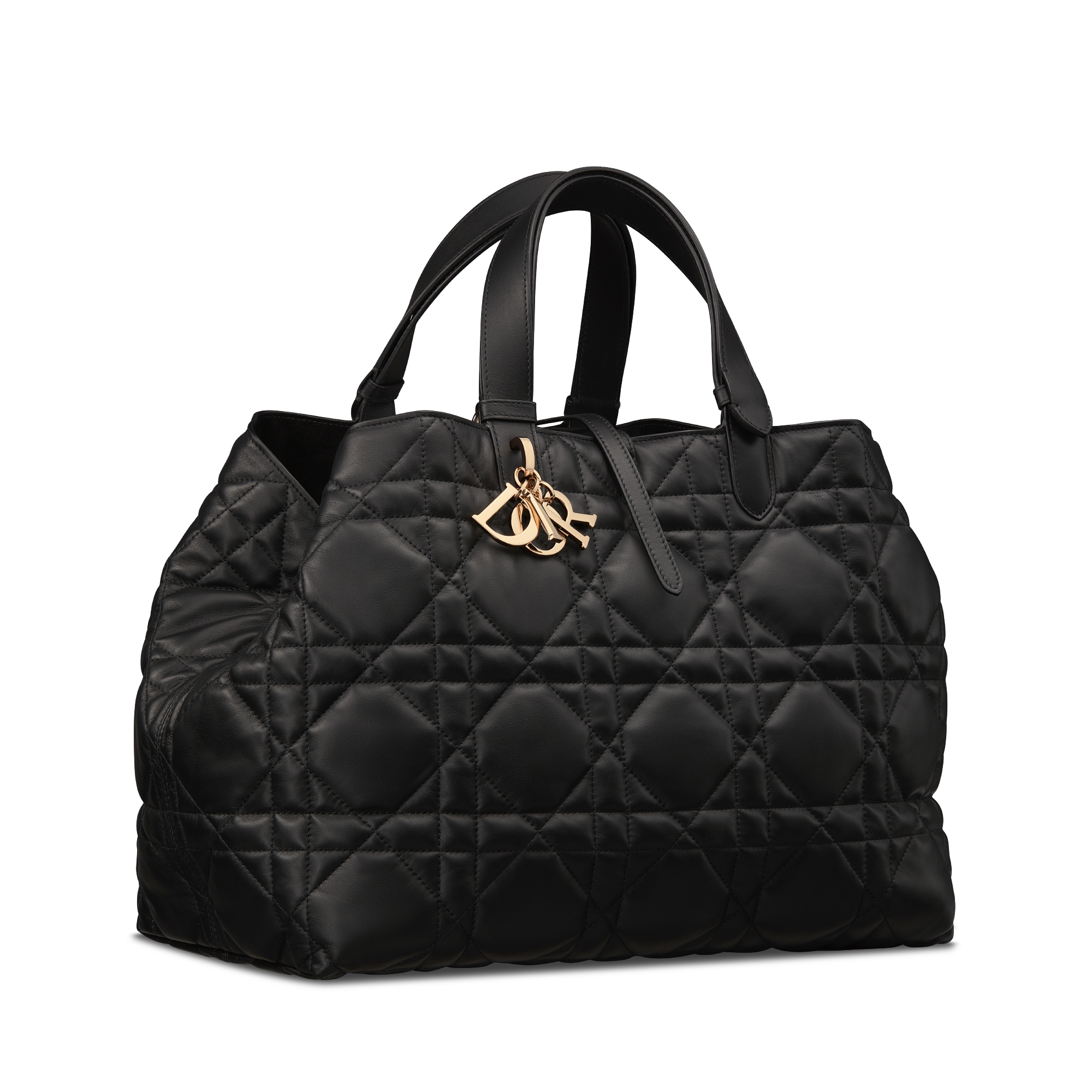 大号 Dior Toujours 手袋 黑色牛皮革超大藤格纹 E03