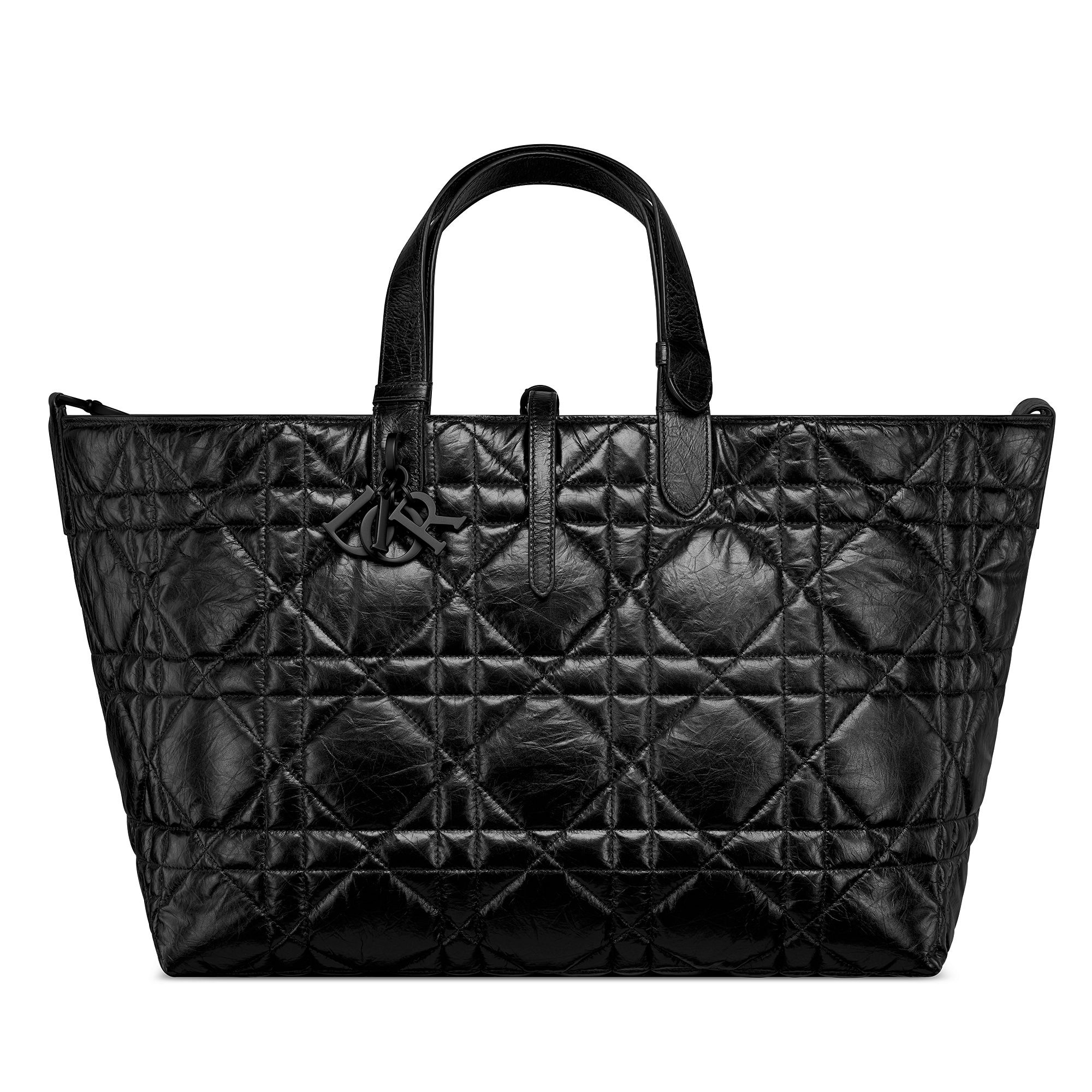 大号 Dior Toujours 手袋 黑色褶皱牛皮革超大藤格纹 E01