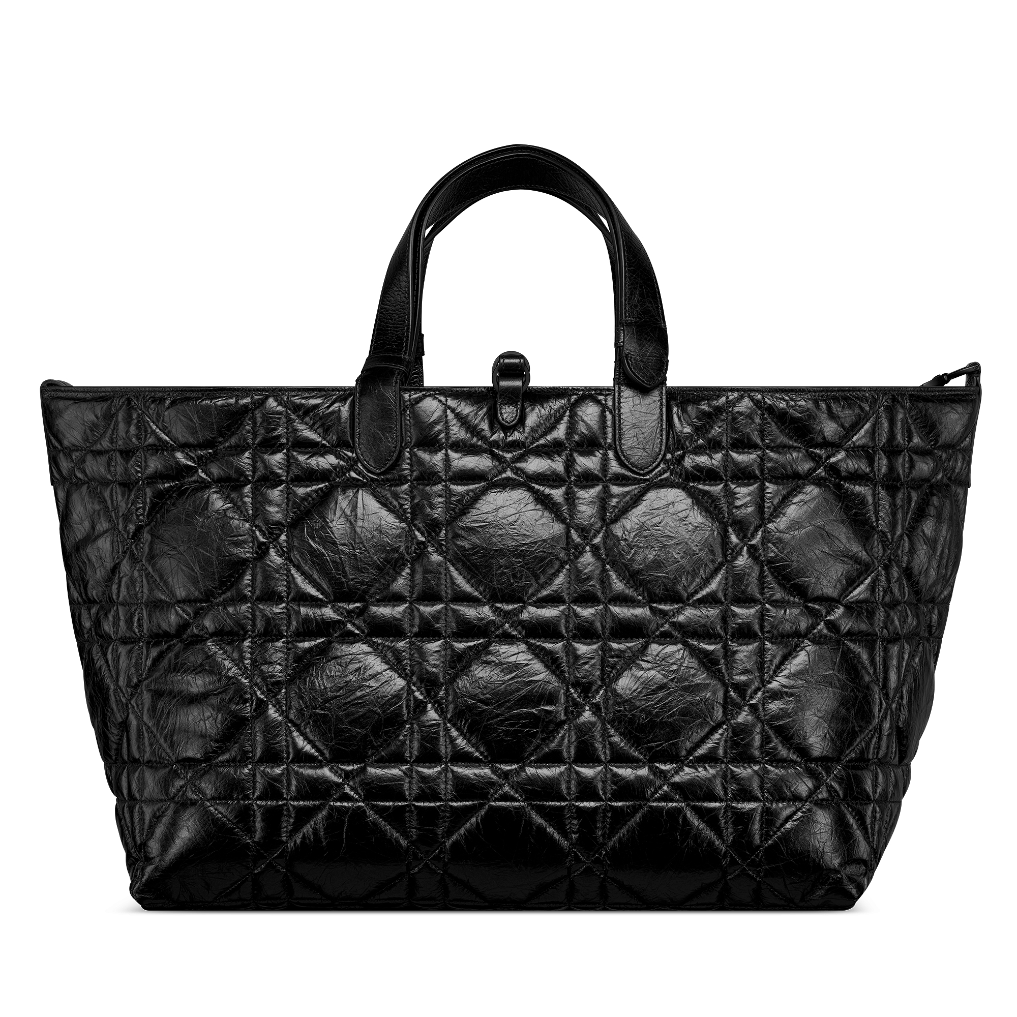 大号 Dior Toujours 手袋 黑色褶皱牛皮革超大藤格纹 E08