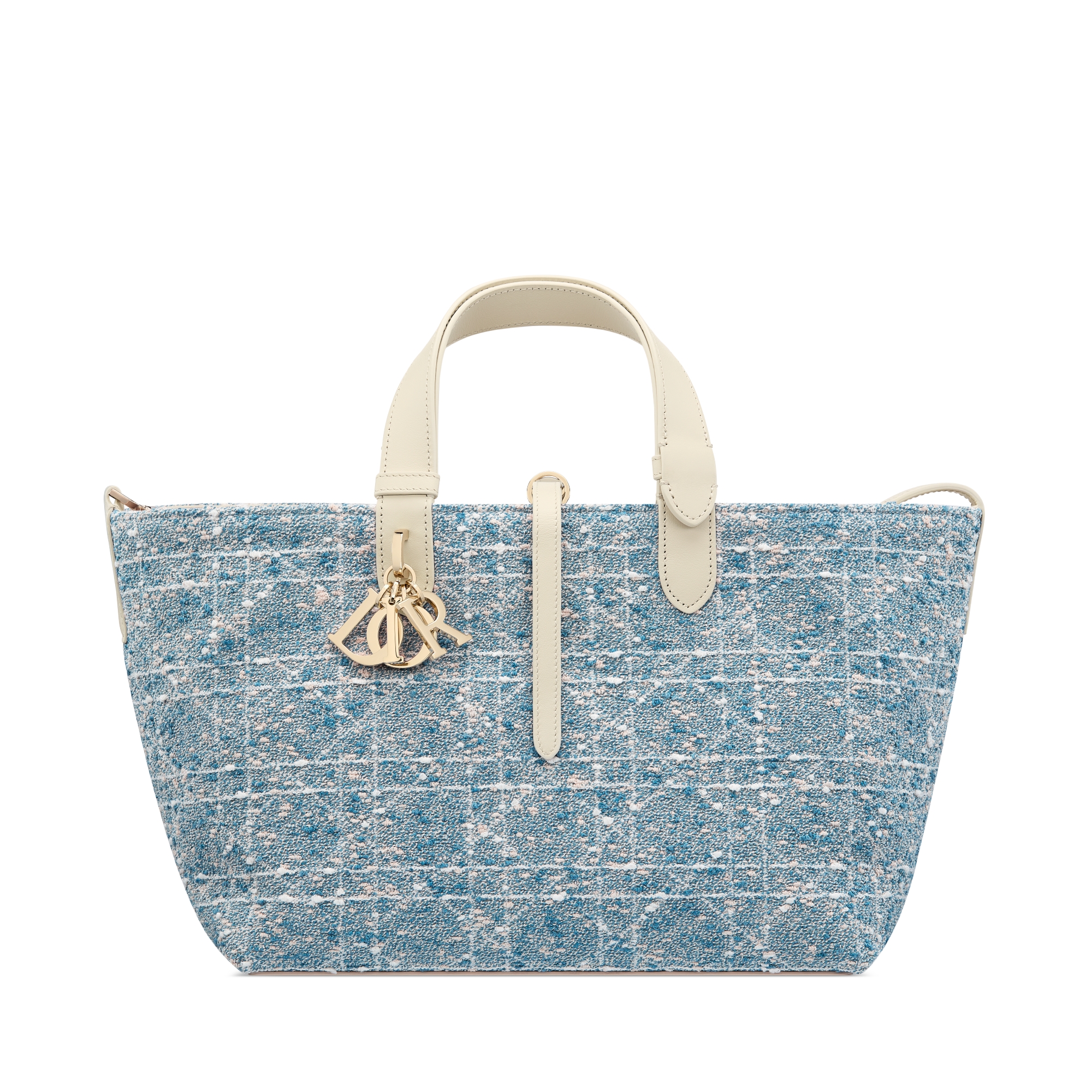 中号 Dior Toujours 手袋 太空蓝粗花呢白色藤格纹图案 E01